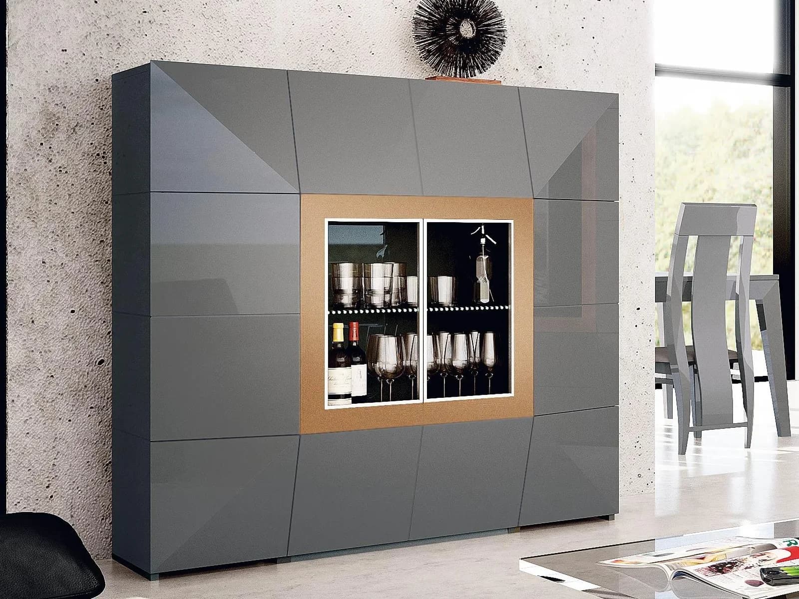 Highboard MONDO PRISMA PLUS Grau Hochglanz