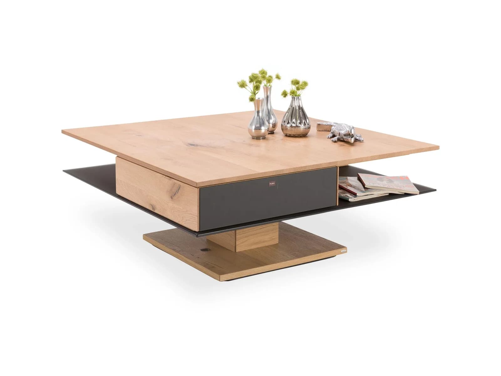 VOGLAUER VALPIN Couchtisch Eiche massiv mit Colorglas anthrazit