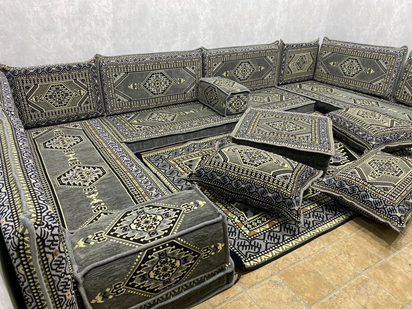CaddeBuy Orientalische Sitzecke 19-teilig U-Form mit Kilim-Optik