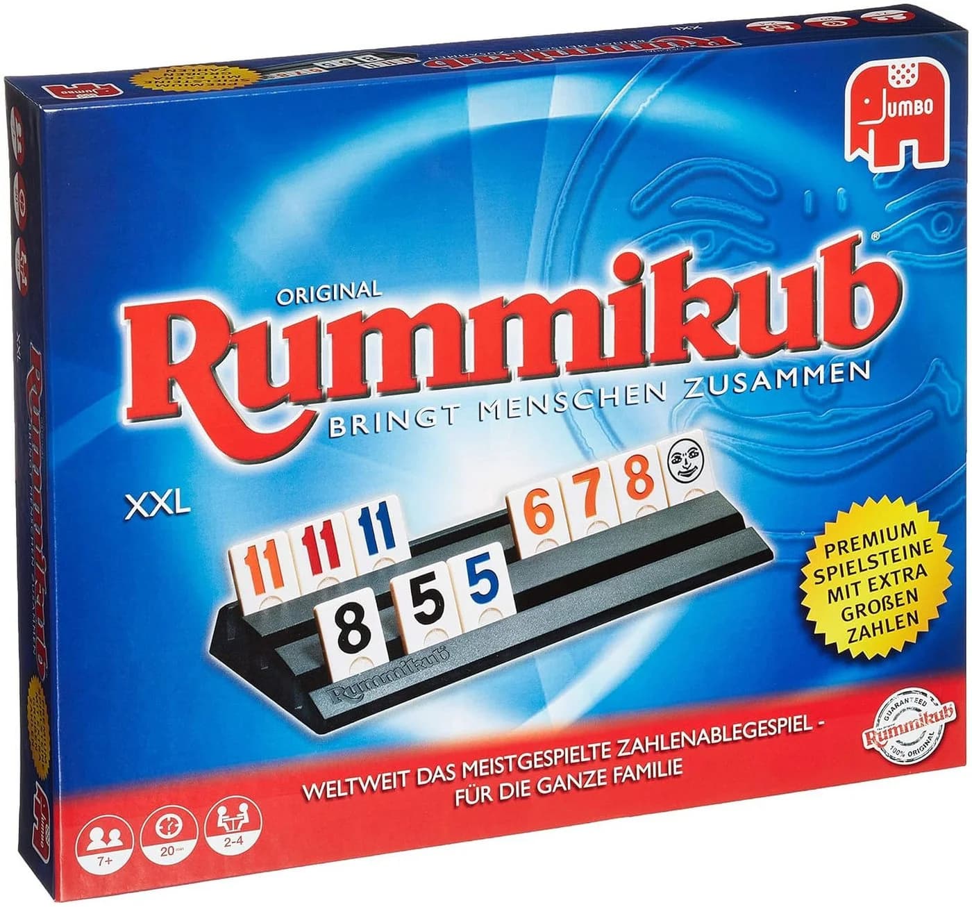 Jumbo Spiele Original Rummikub XXL mit großen Zahlen, Familienspiel