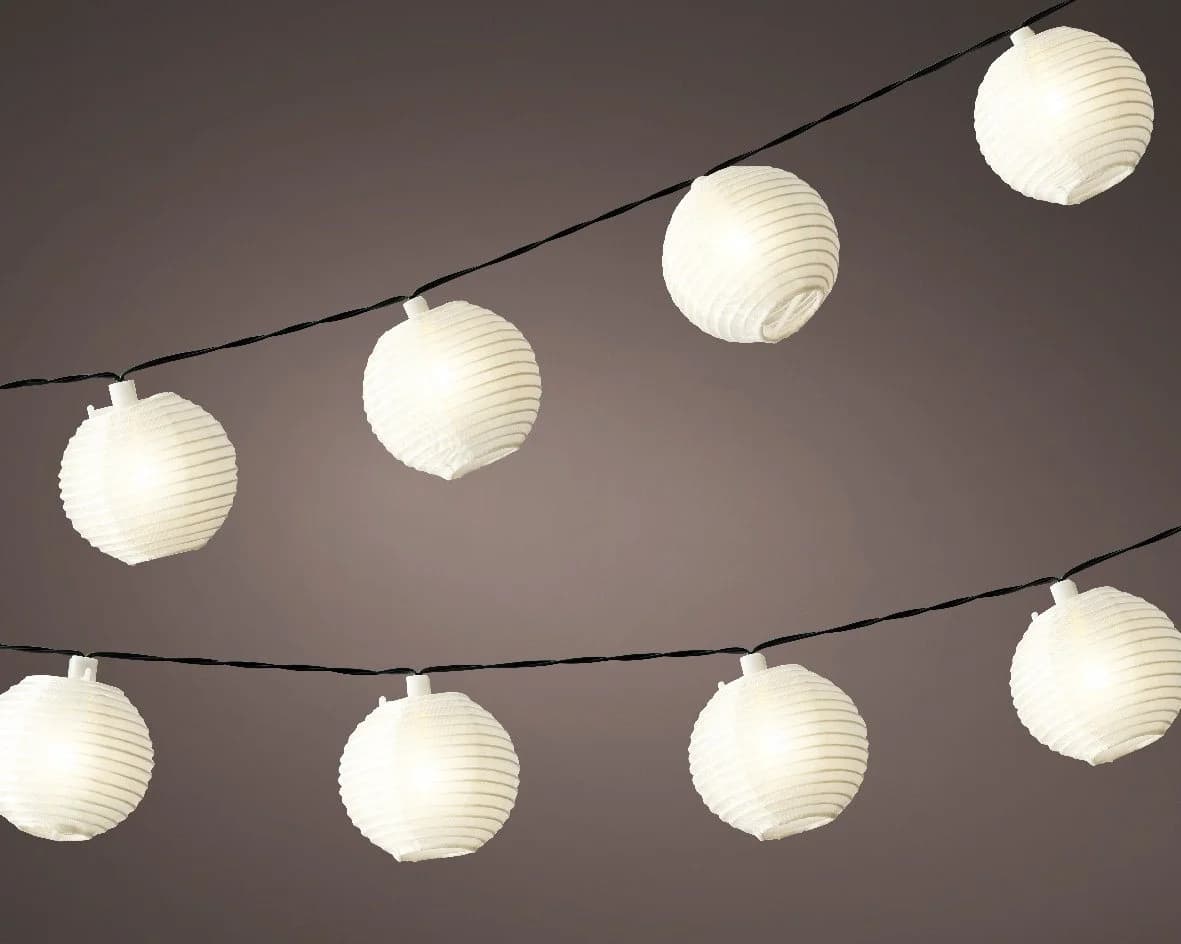 Lumineo LED Solar Lichterkette 10 Lampions Weiß Warmweiß