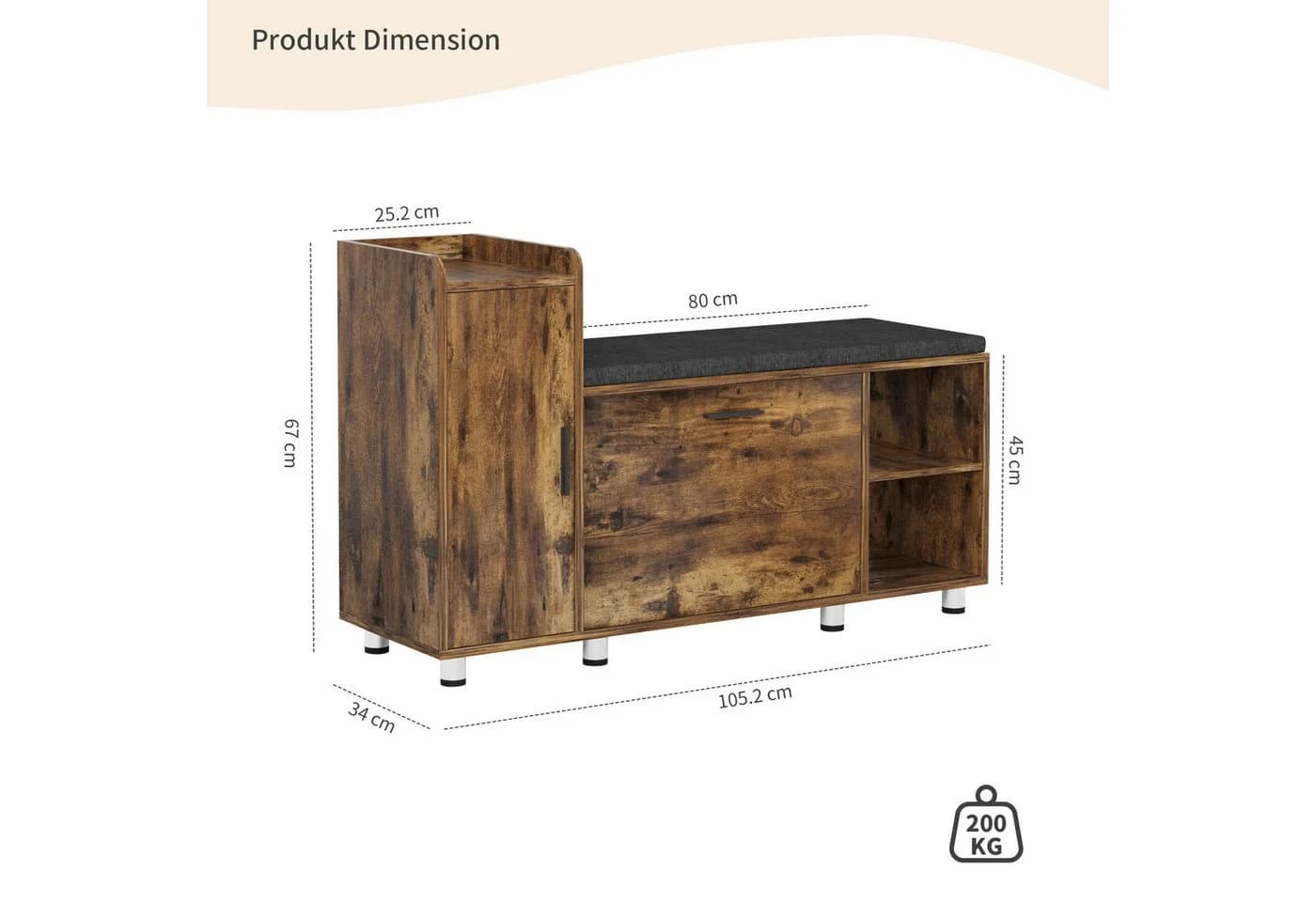 FiveWillowise Schuhschrank mit Sitzfläche Braun