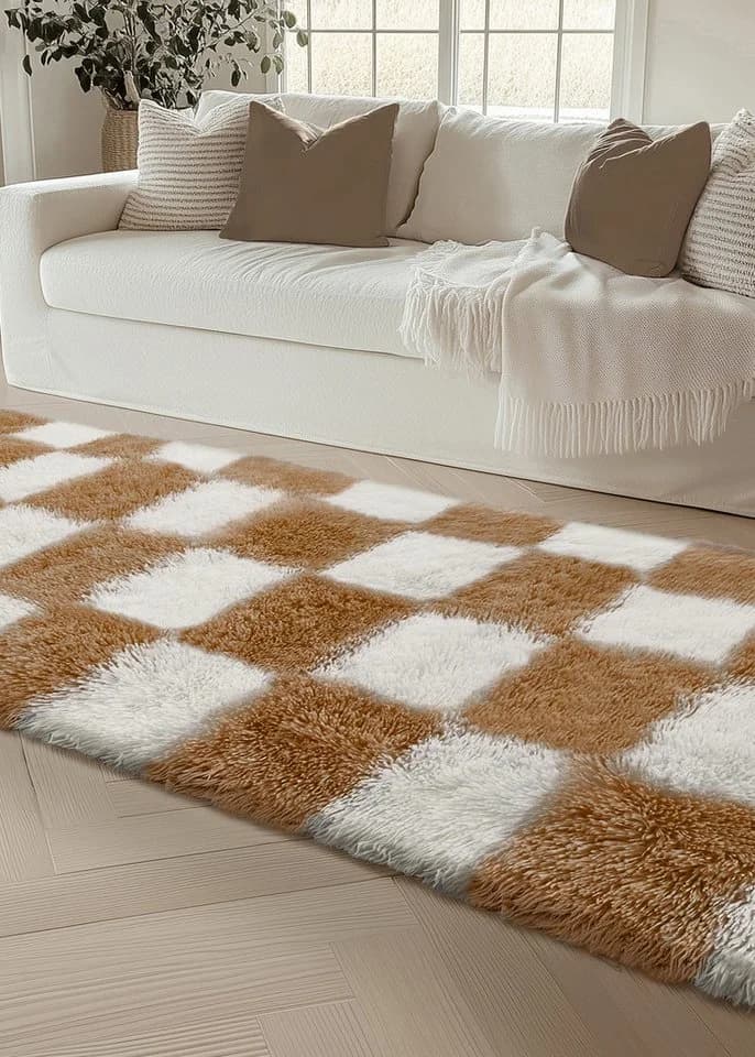 PURECOZY Hochflor-Teppich Mikrofaser Braun-Weiß