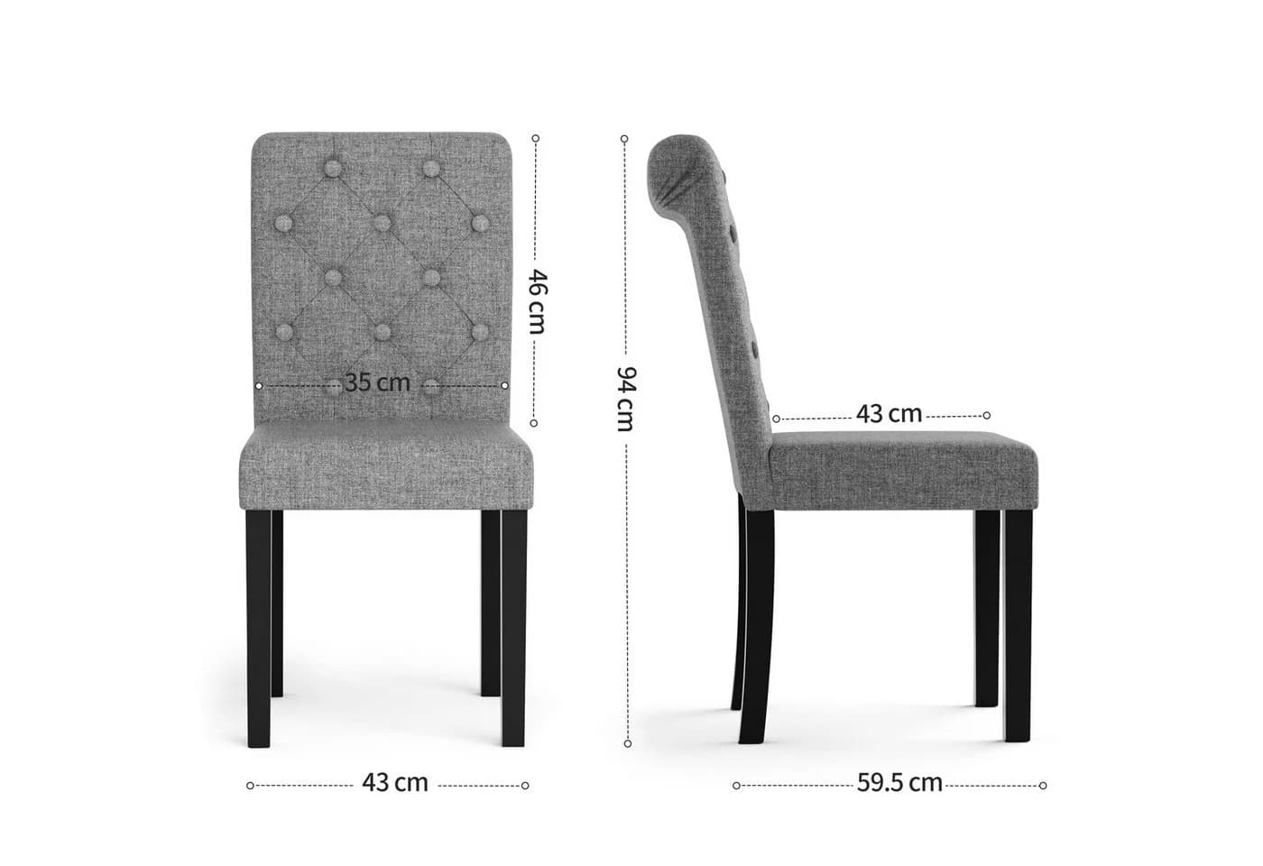 FiveWillowise Esszimmerstuhl 2er-Set Grau Leinenoptik Massivholzbeine