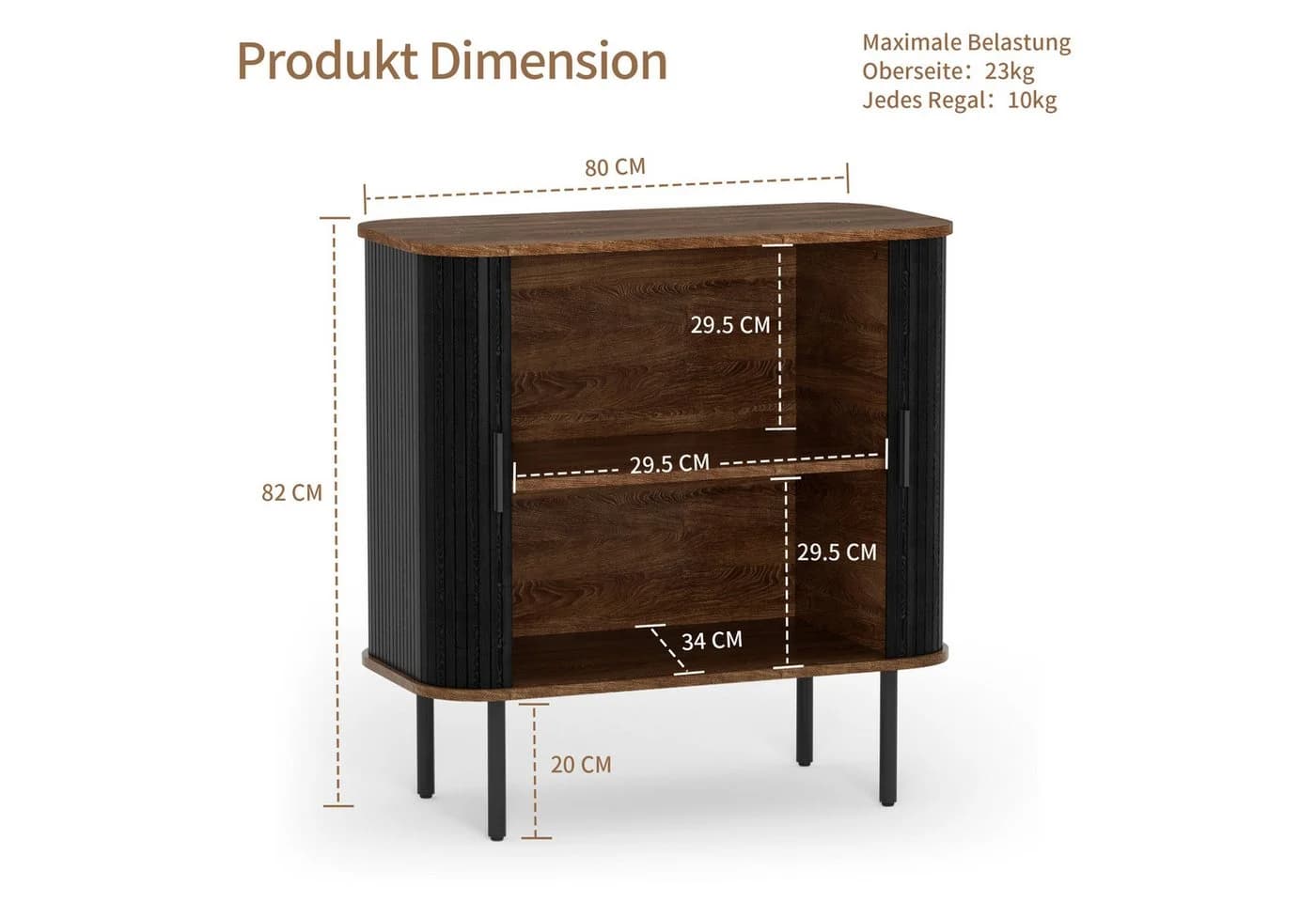 FiveWillowise Sideboard Schwarz/Natur Mid-Century Rollladen