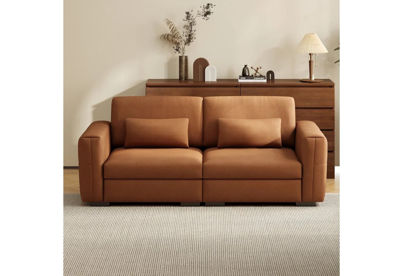 oleyluckidea Big-Sofa 3-Sitzer Lederoptik Weich Gepolstert Mit Armlehnen Modern