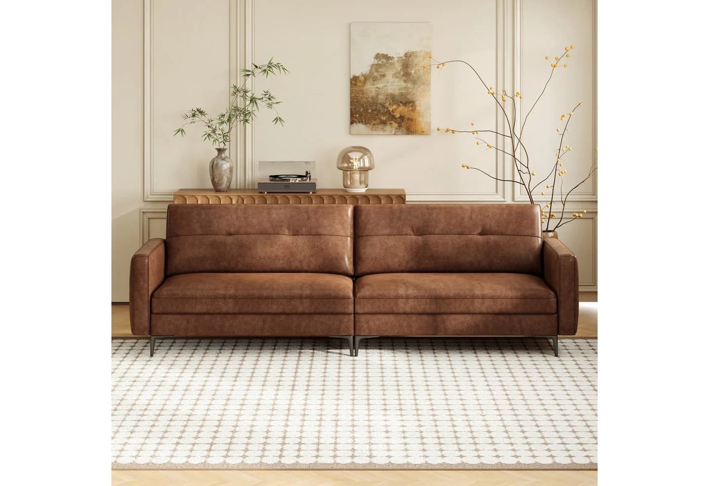 oleyluckidea Big-Sofa Vintage 3-Sitzer Sofa aus Kunstleder Braun