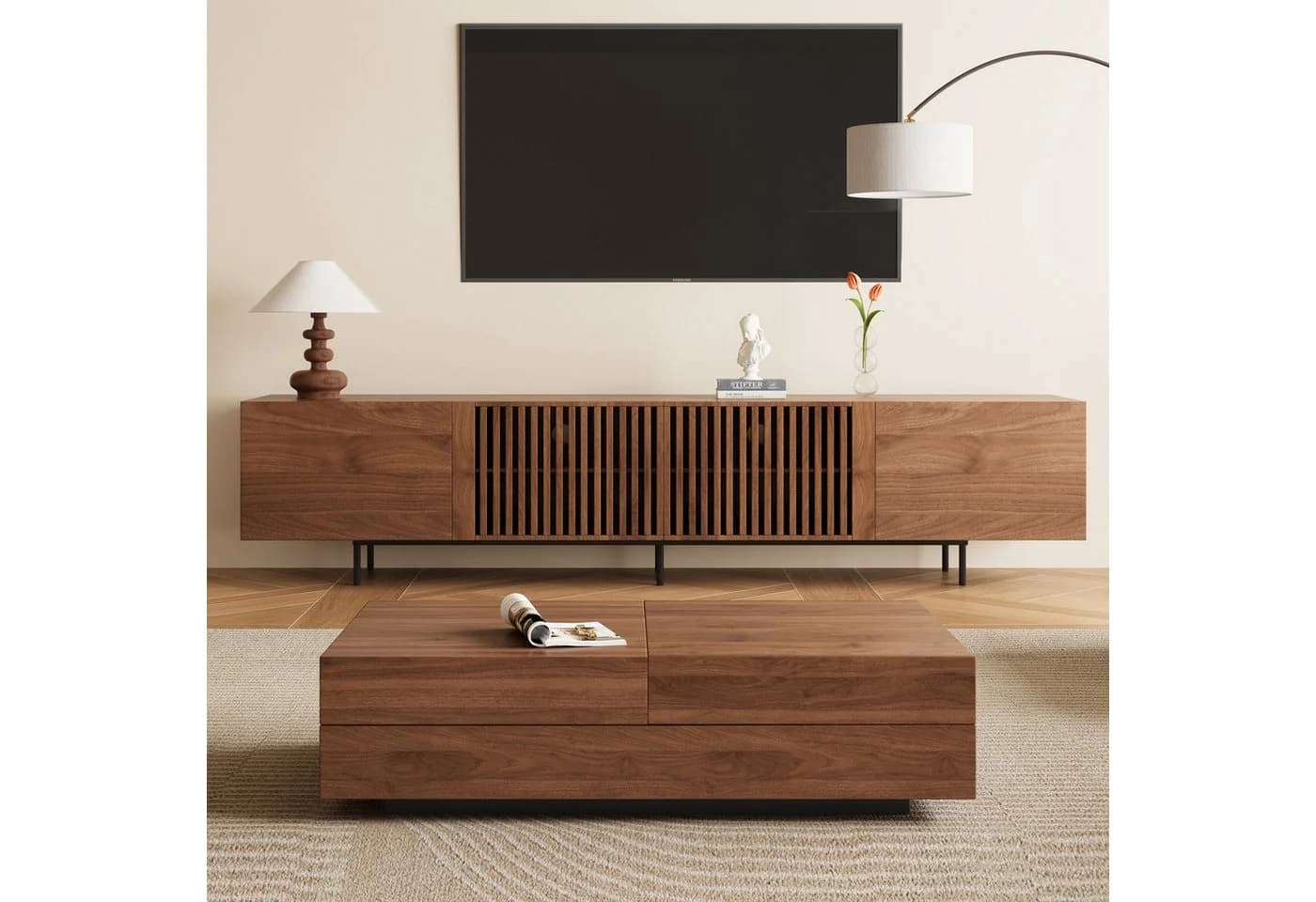 Oleyluckidea TV-Schrank Nussbaum Moderner Medienkonsole mit Stauraum