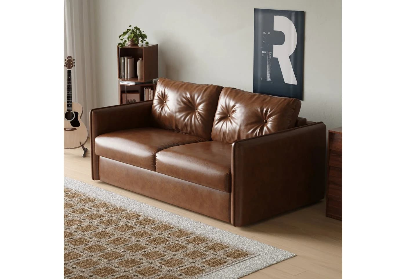 oleyluckidea Schlafsofa 3-in-1 braun Lederoptik mit Matratze