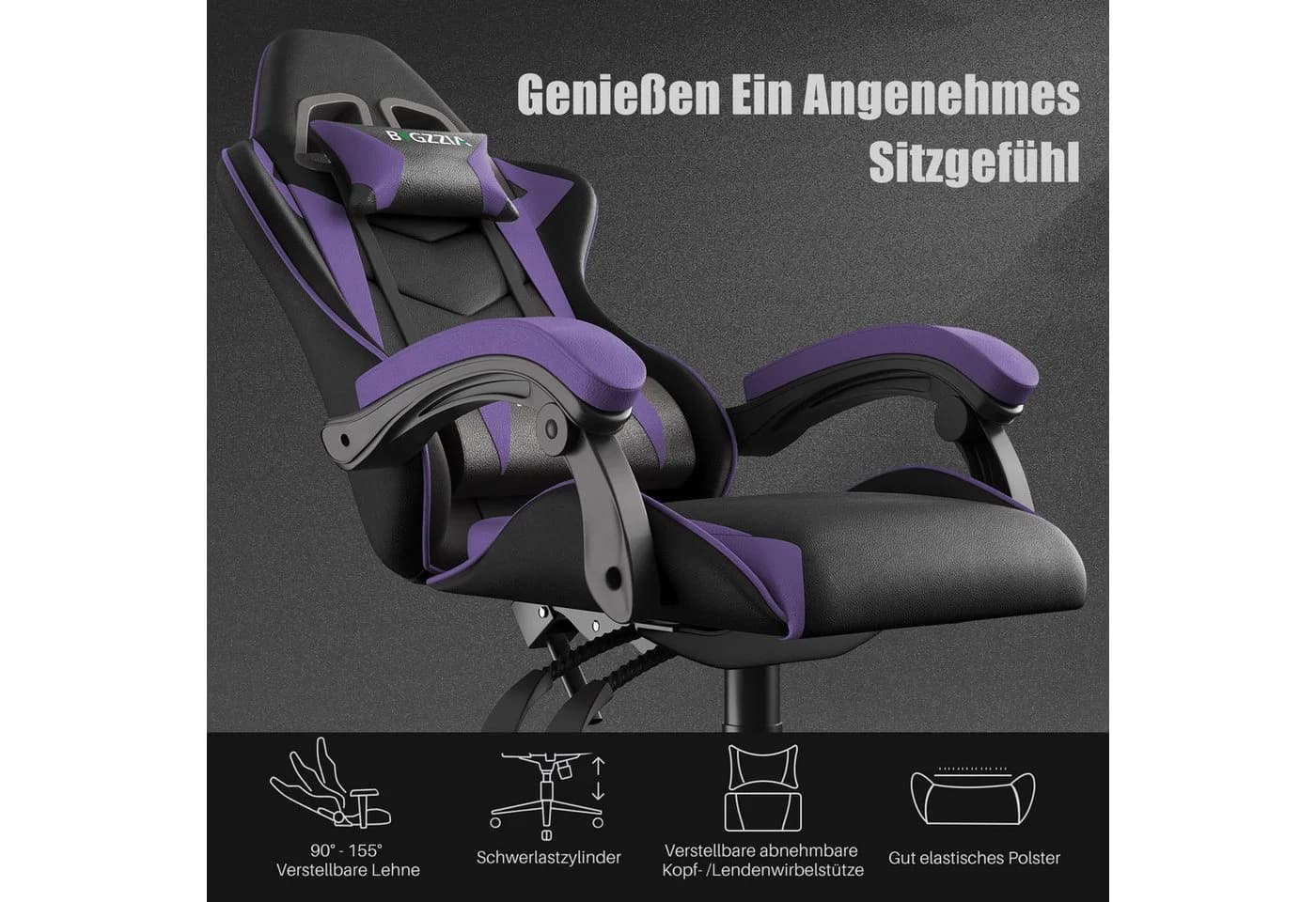 Gywowken Gaming-Stuhl Ergonomisch Lila Höhenverstellbar