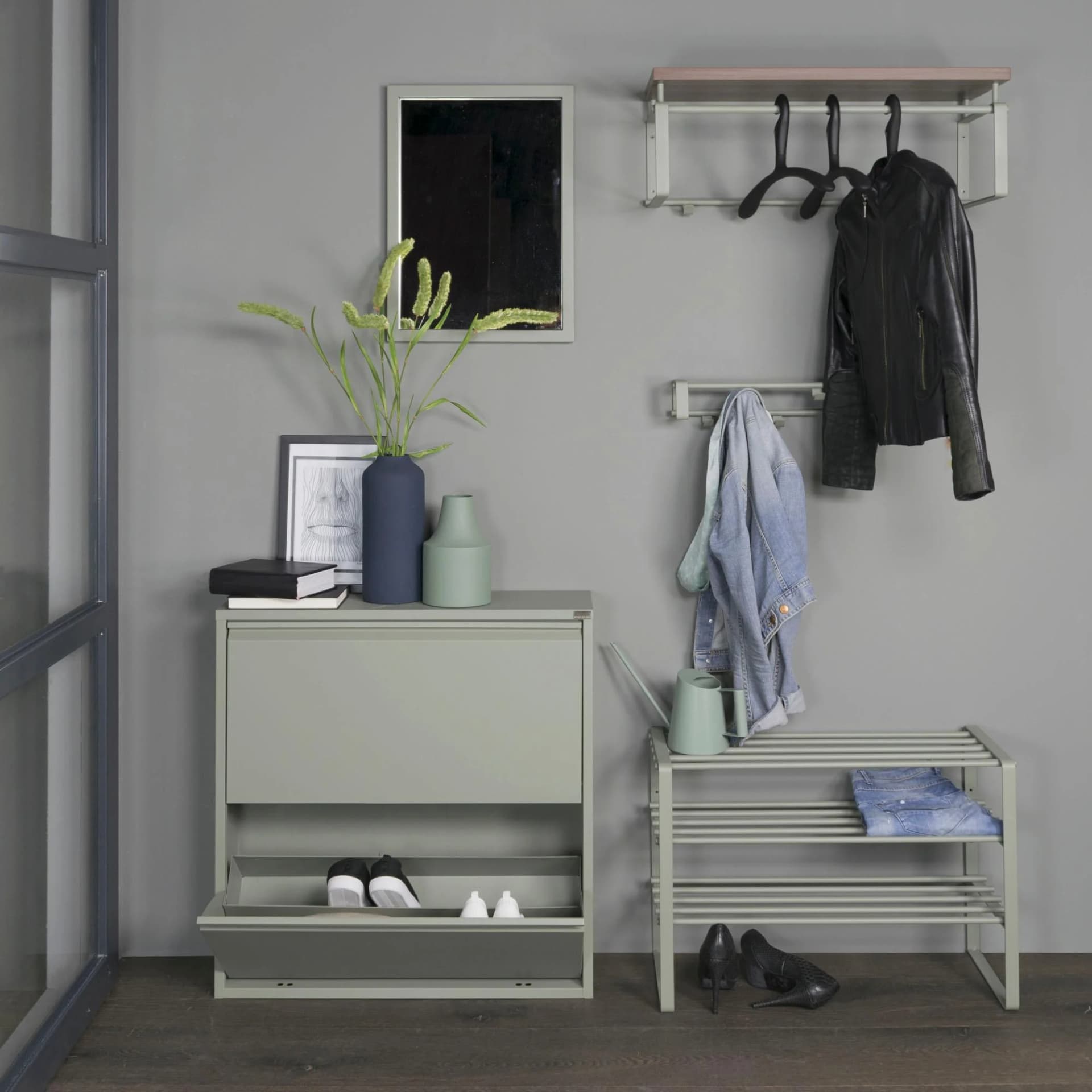 SPINDER DESIGN Schuhschrank Billi Grün Metall 2 Fächer