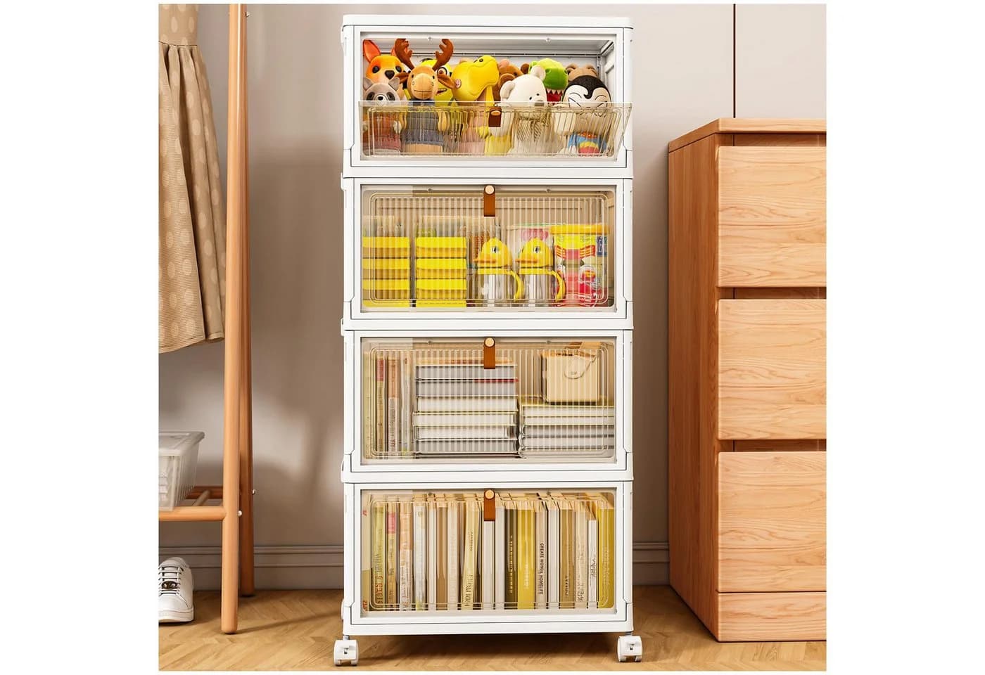 POPOLIC Stapelbare Aufbewahrungsbox mit Rädern und Deckel Transparent