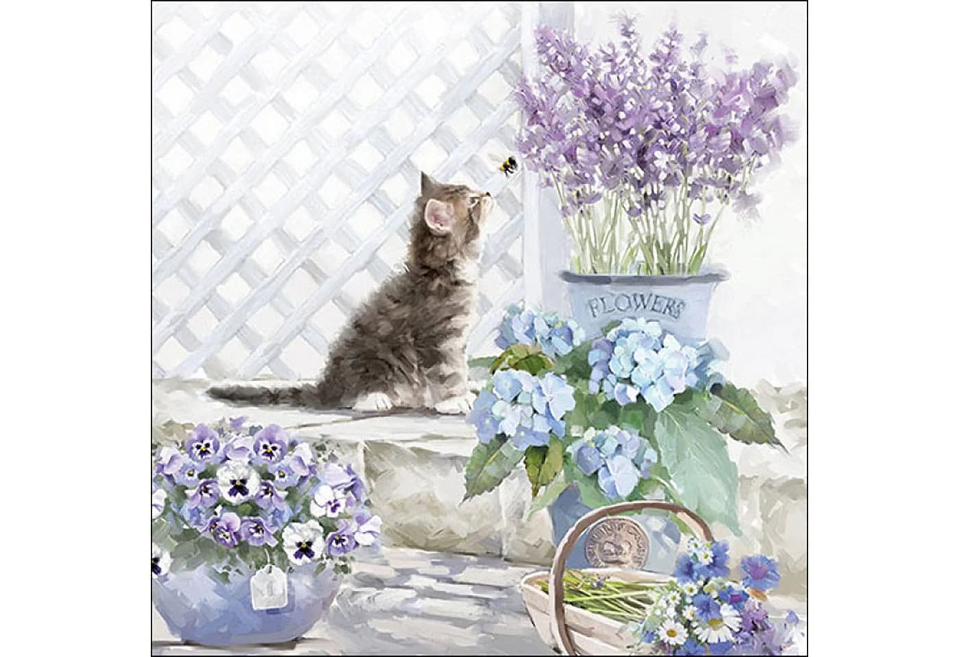 Ambiente Luxury Papierservietten 3-lagig Katze Blumen Motiv 20 Stk