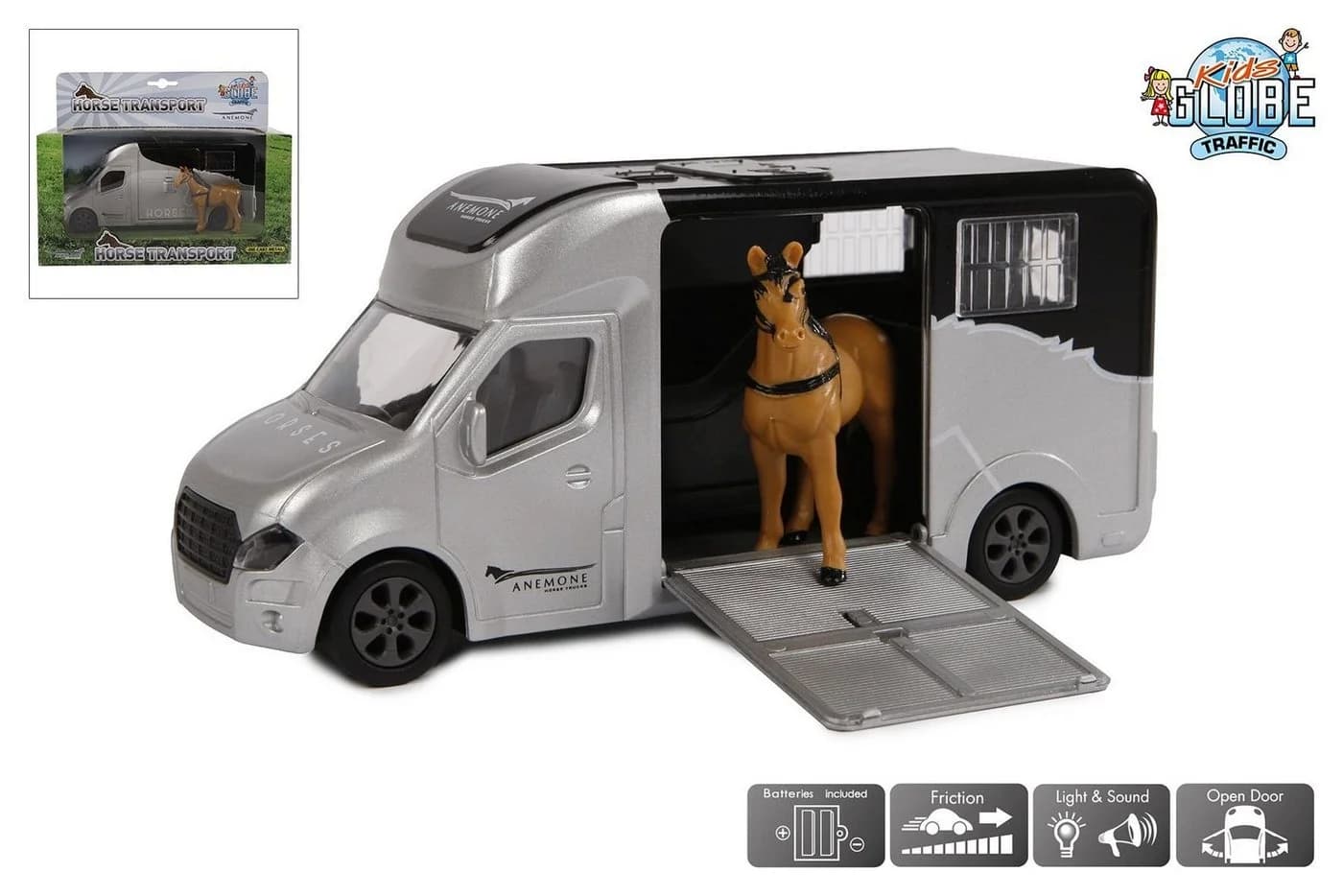 Kids Globe Pferdetransporter Anemone Die-Cast Silber/Schwarz mit Licht & Sound