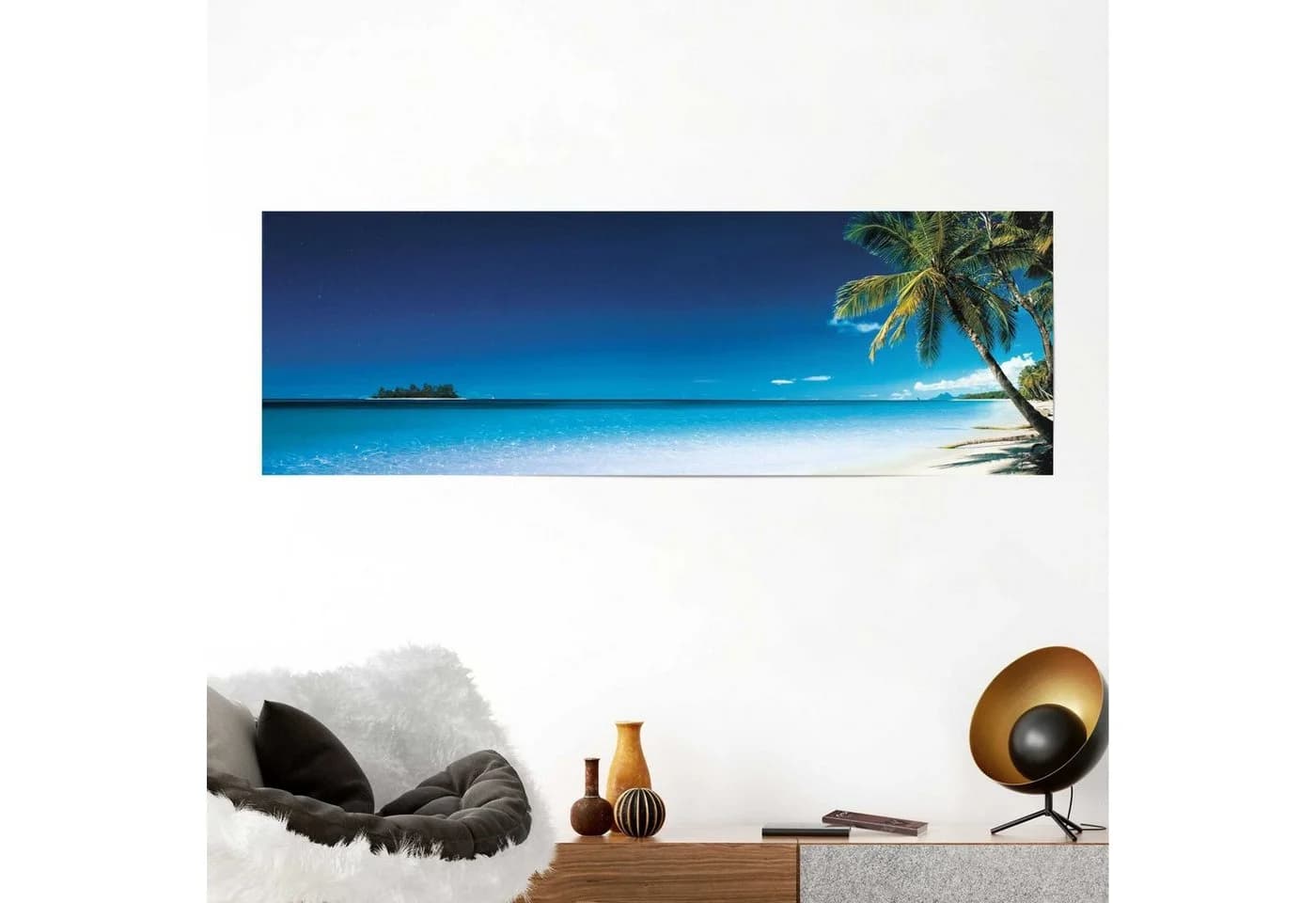 Reinders Palme am Strand Poster Blau Panorama