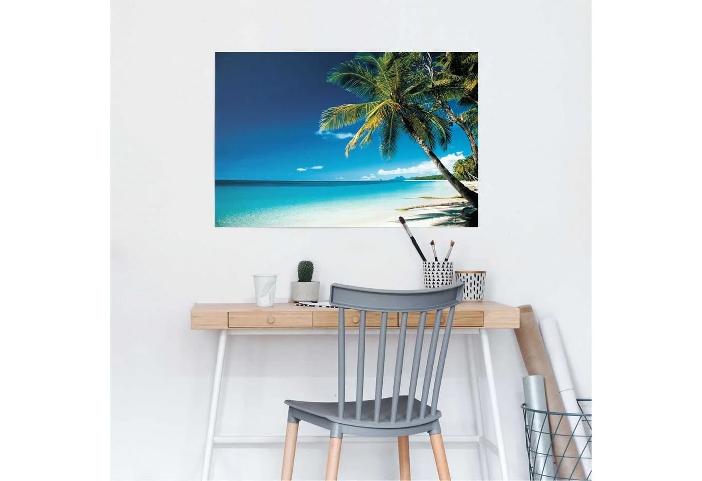 REINDERS Poster Palme am Strand Blau Maxi