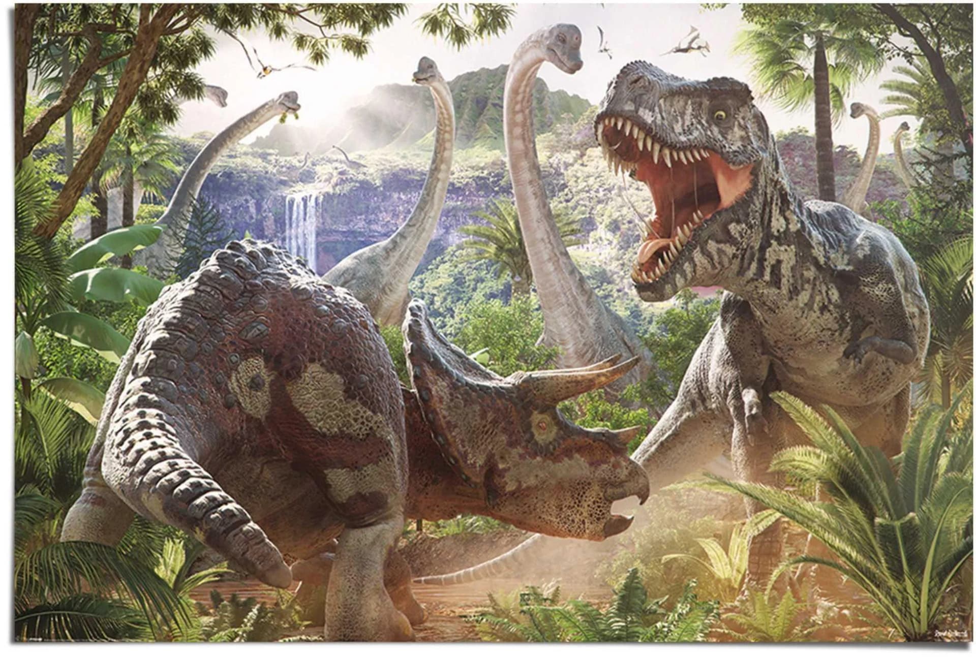 Reinders Poster Kampf der Dinosaurier Grün Maxi Format