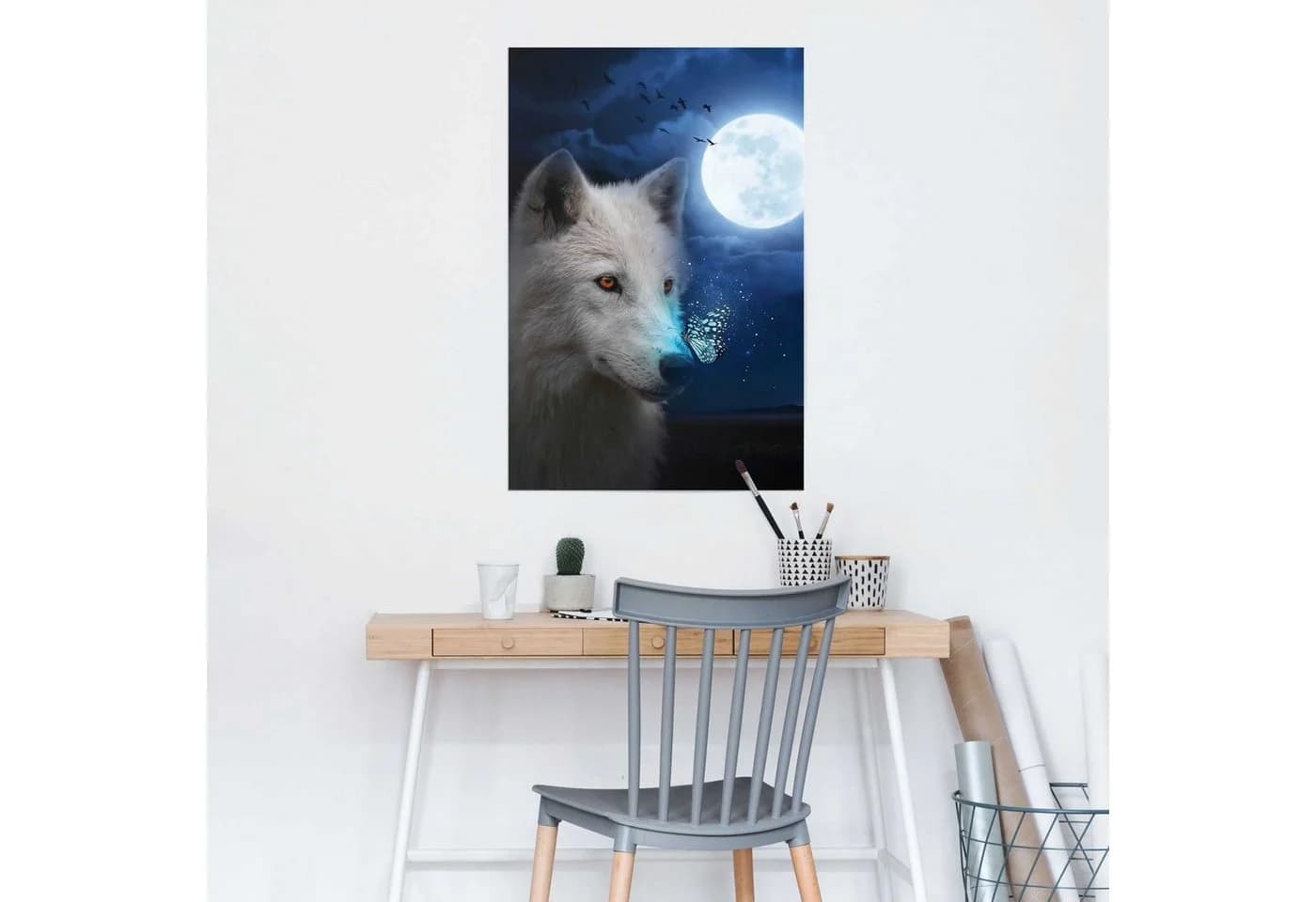 Maxi-Poster Weißer Wolf, Blau, 61x91,5 cm