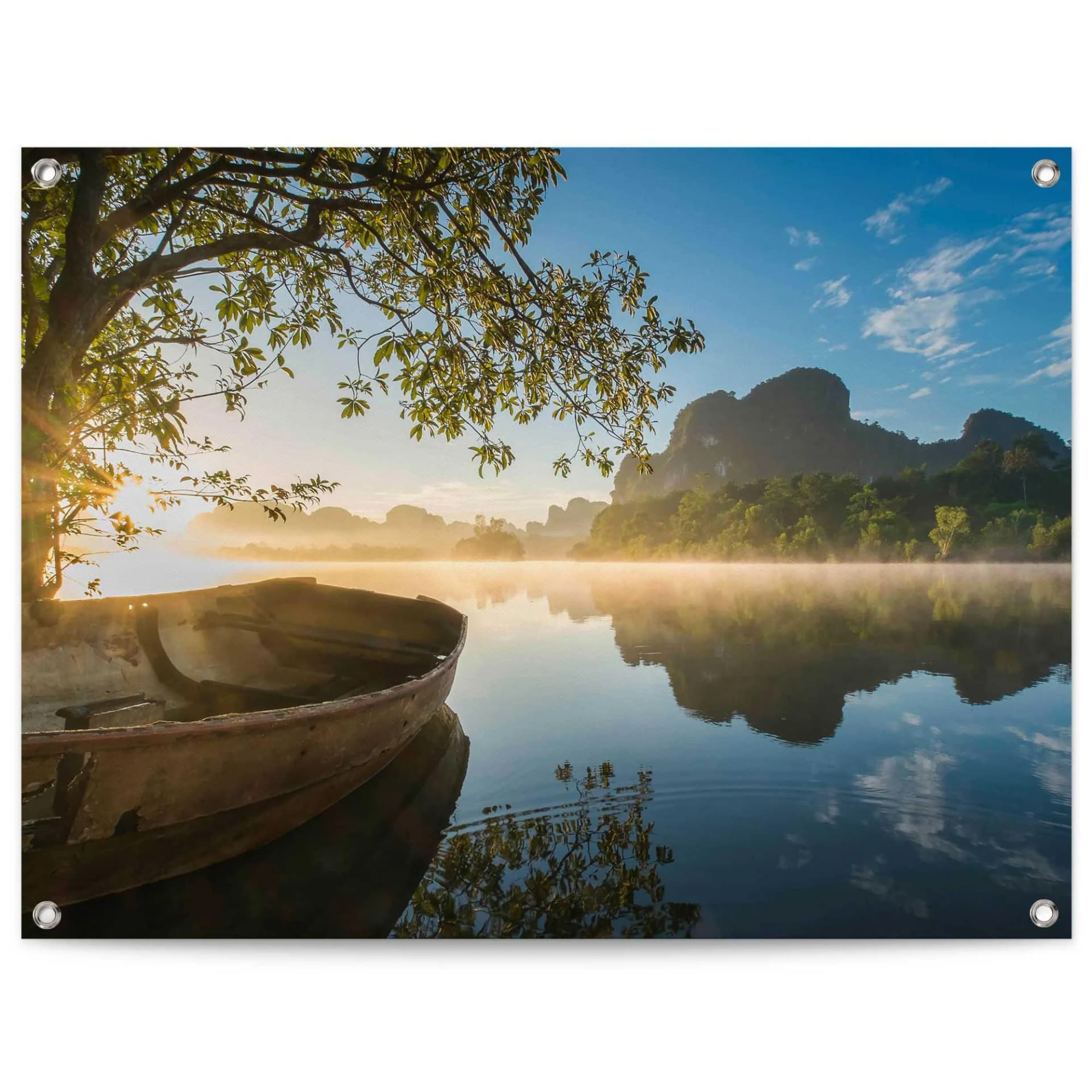 REINDERS Poster Boot auf dem See Grün Leinwand Outdoor