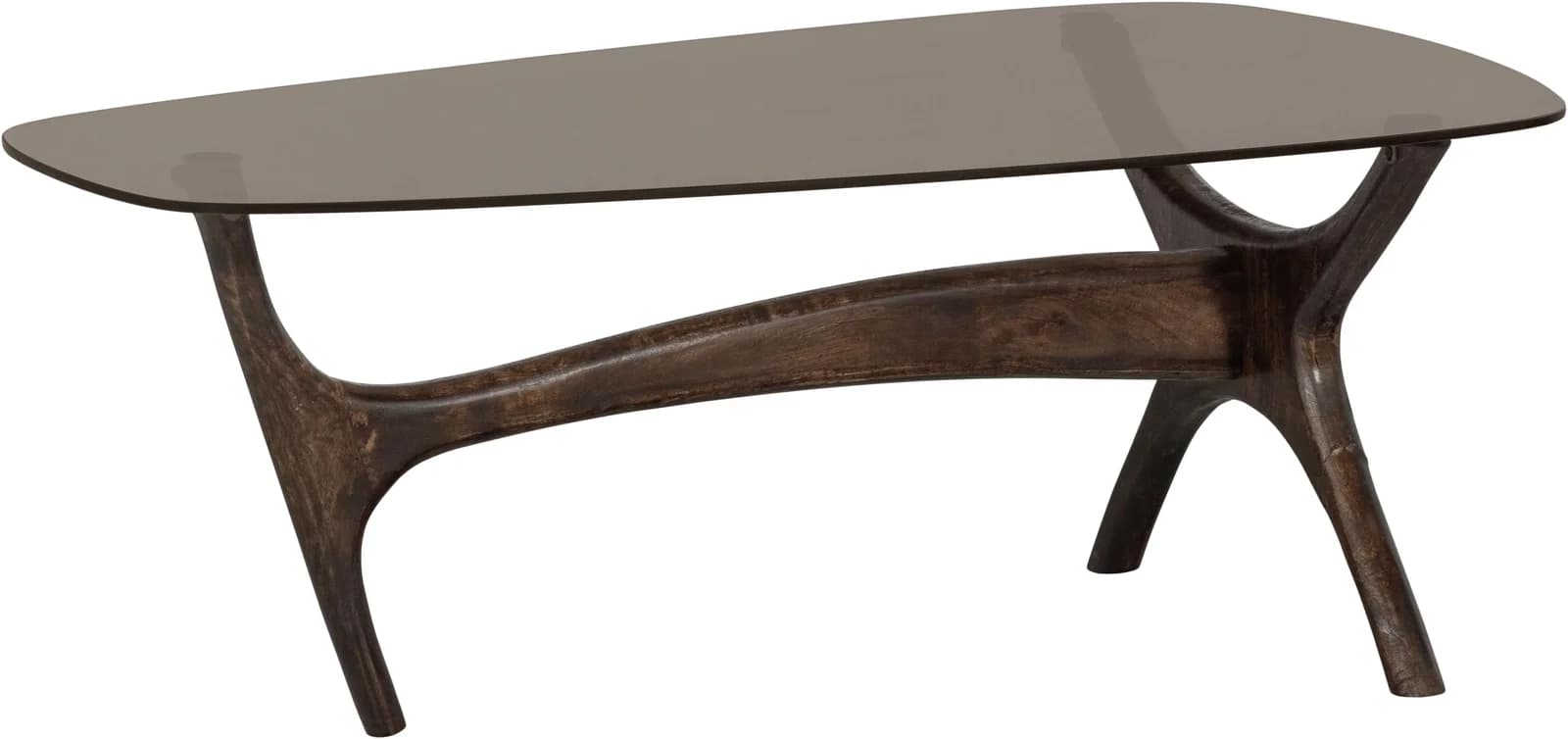 WOOOD Couchtisch Flash Glasplatte Mangoholzgestell Oval Walnuss