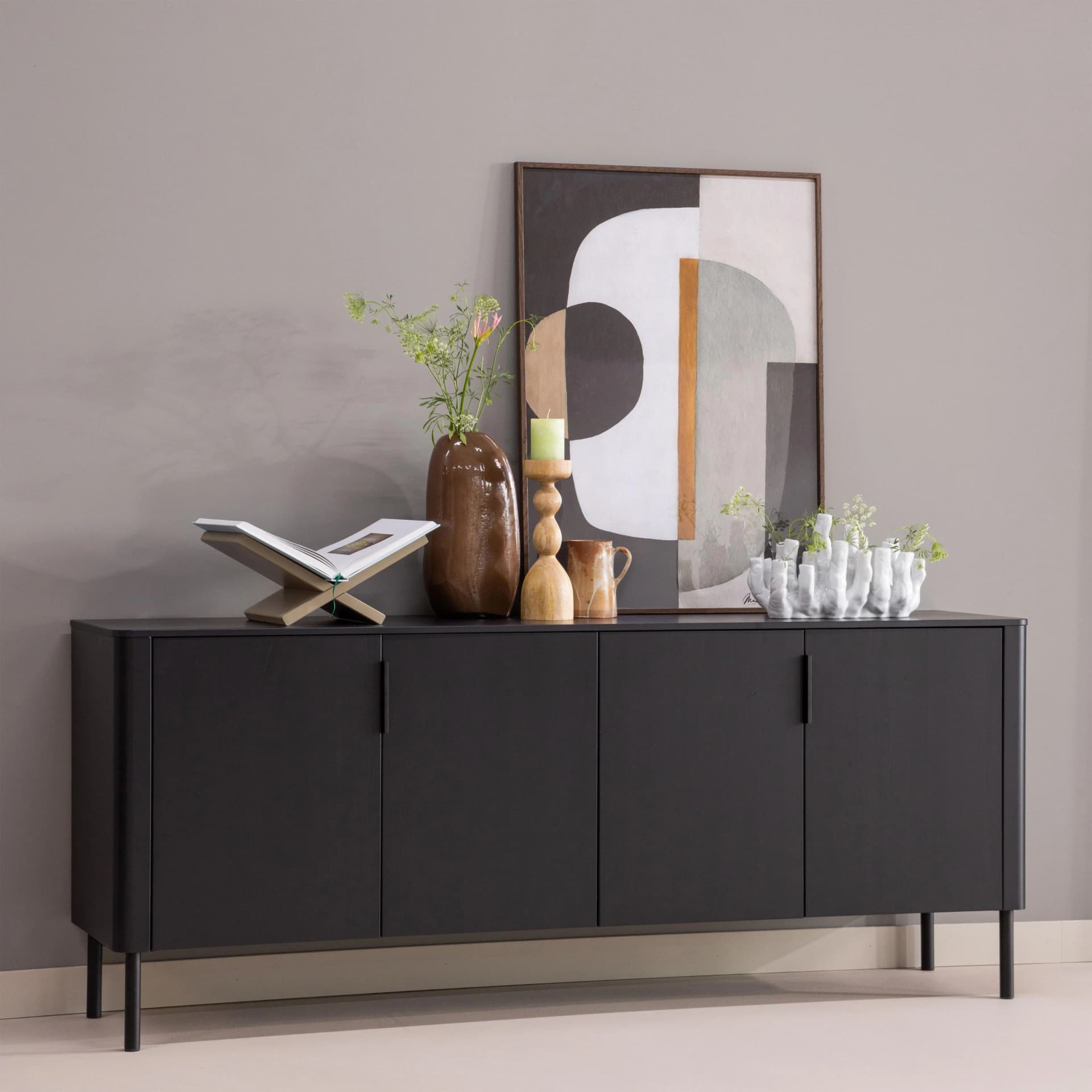 WOOOD Sideboard Gunnar Massivkiefer mattschwarz FSC-zertifiziert