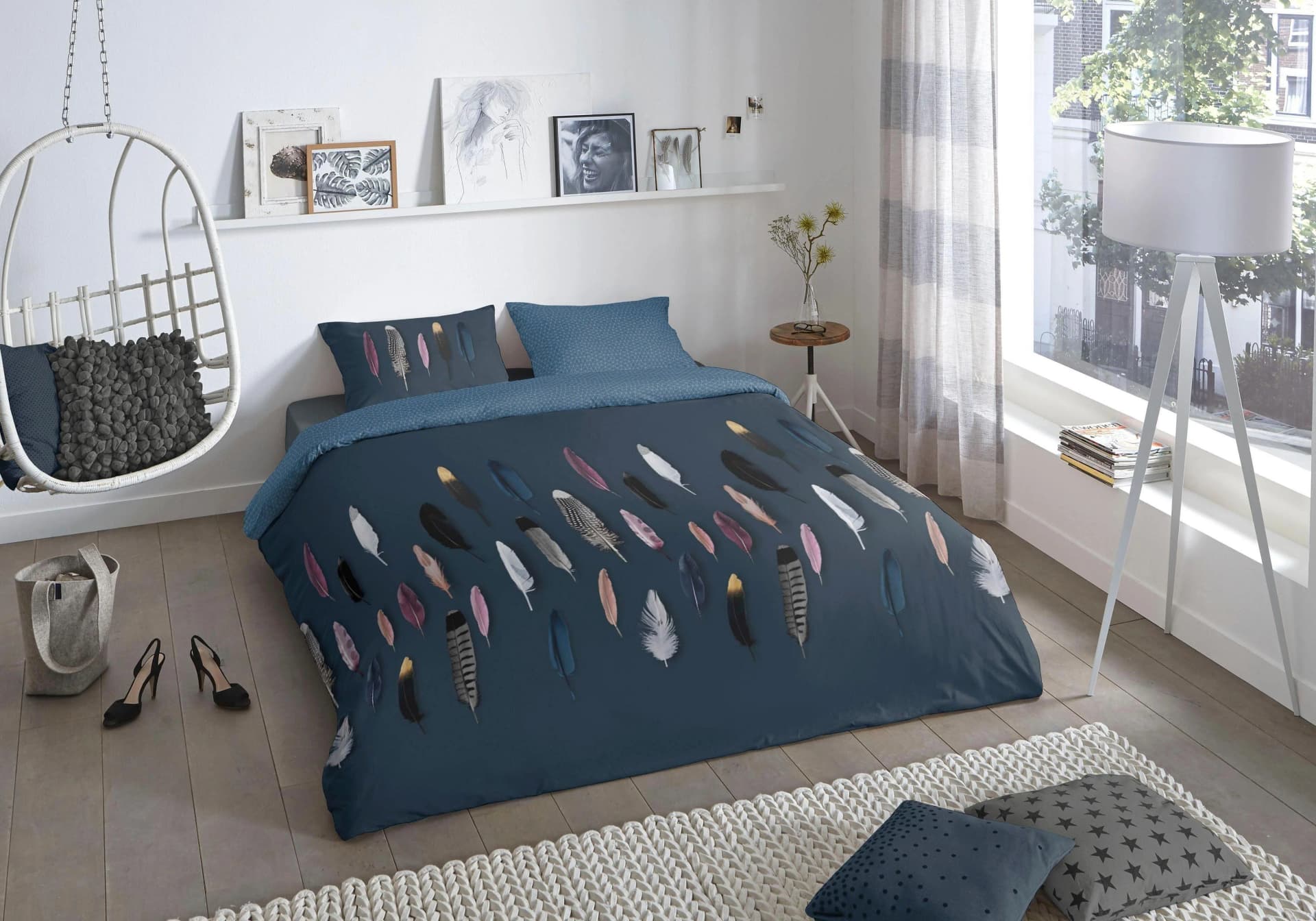 Good Morning Wendebettwäsche Feathers 3-tlg. Blau