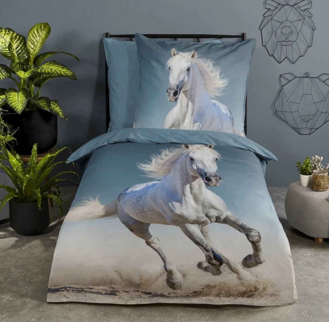 good morning Kinderbettwäsche Biber STAR 100% Baumwolle Blau/Weiß
