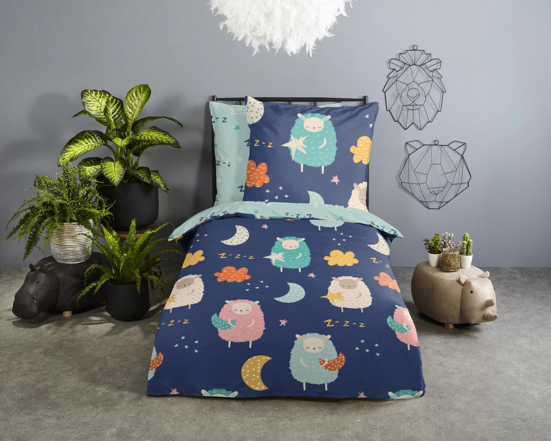 Good Morning Kinderbettwäsche Sheep Sleep 2-teilig Baumwolle 135x200 Blau