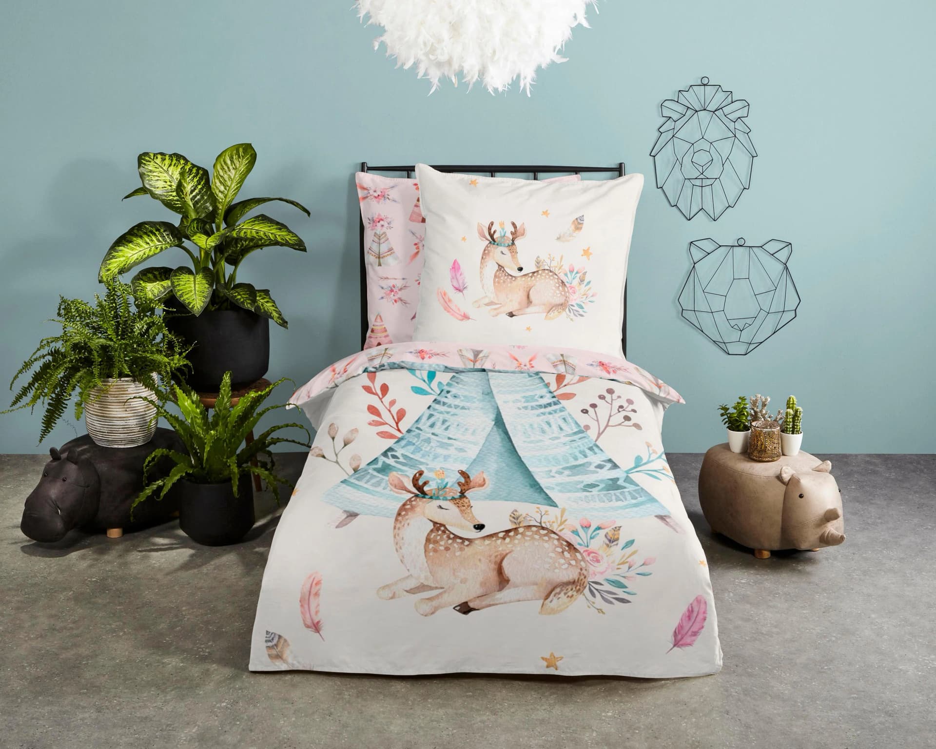 Good Morning Kinderbettwäsche Rosa Tiermotiv 100% Baumwolle