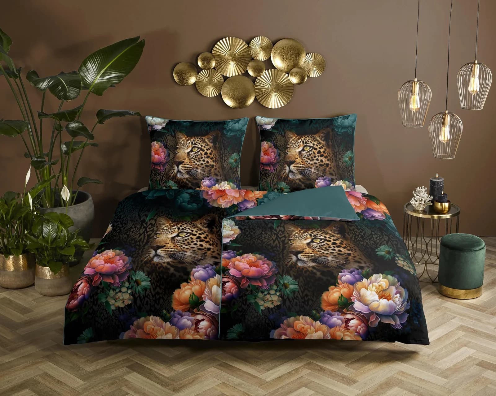 Descanso Wendebettwäsche Mizz Satin Baumwolle Petrol Leopard