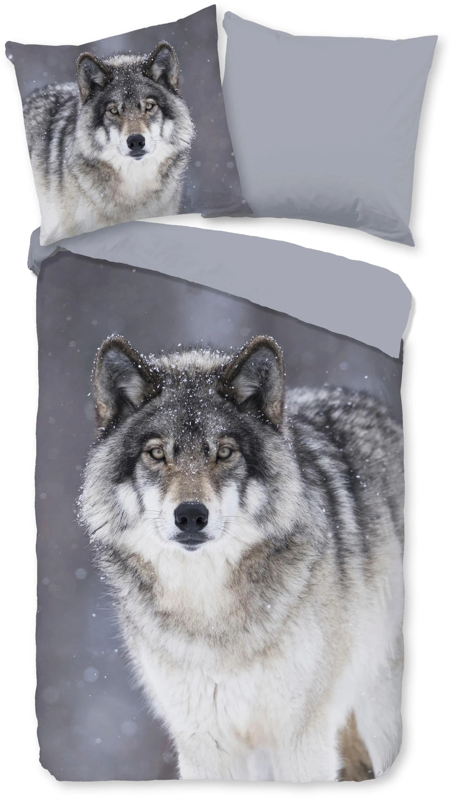Wendebettwäsche GOOD MORNING Wolfie Grau Flanell 2-tlg.