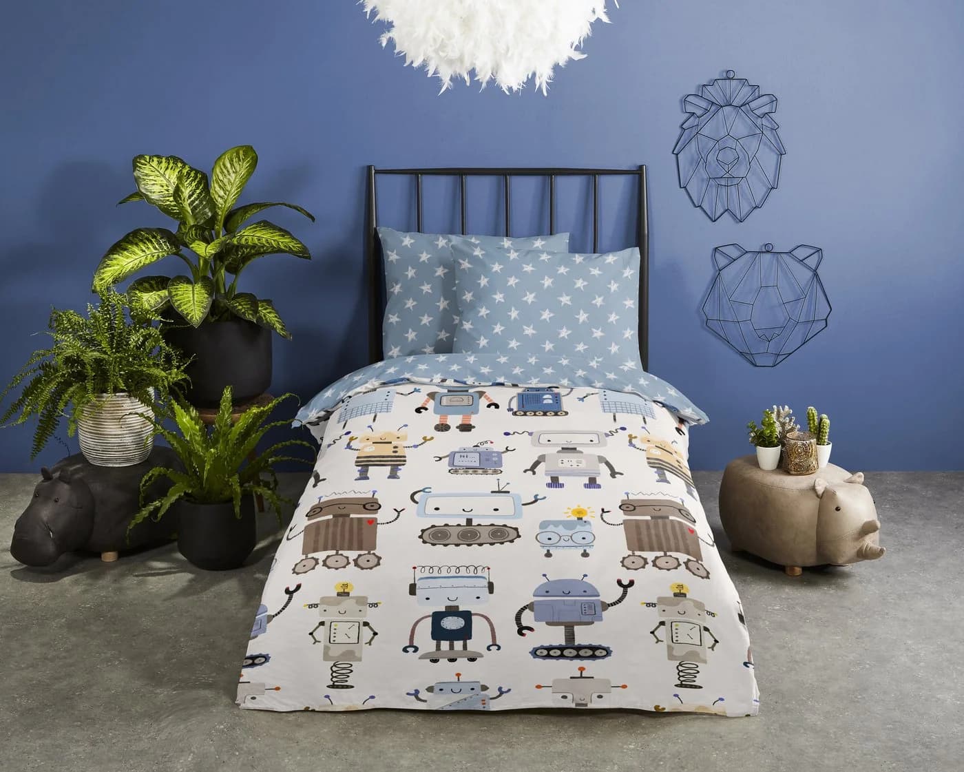 Good Morning Babybettwäsche Robo Blau Weiß Renforcé