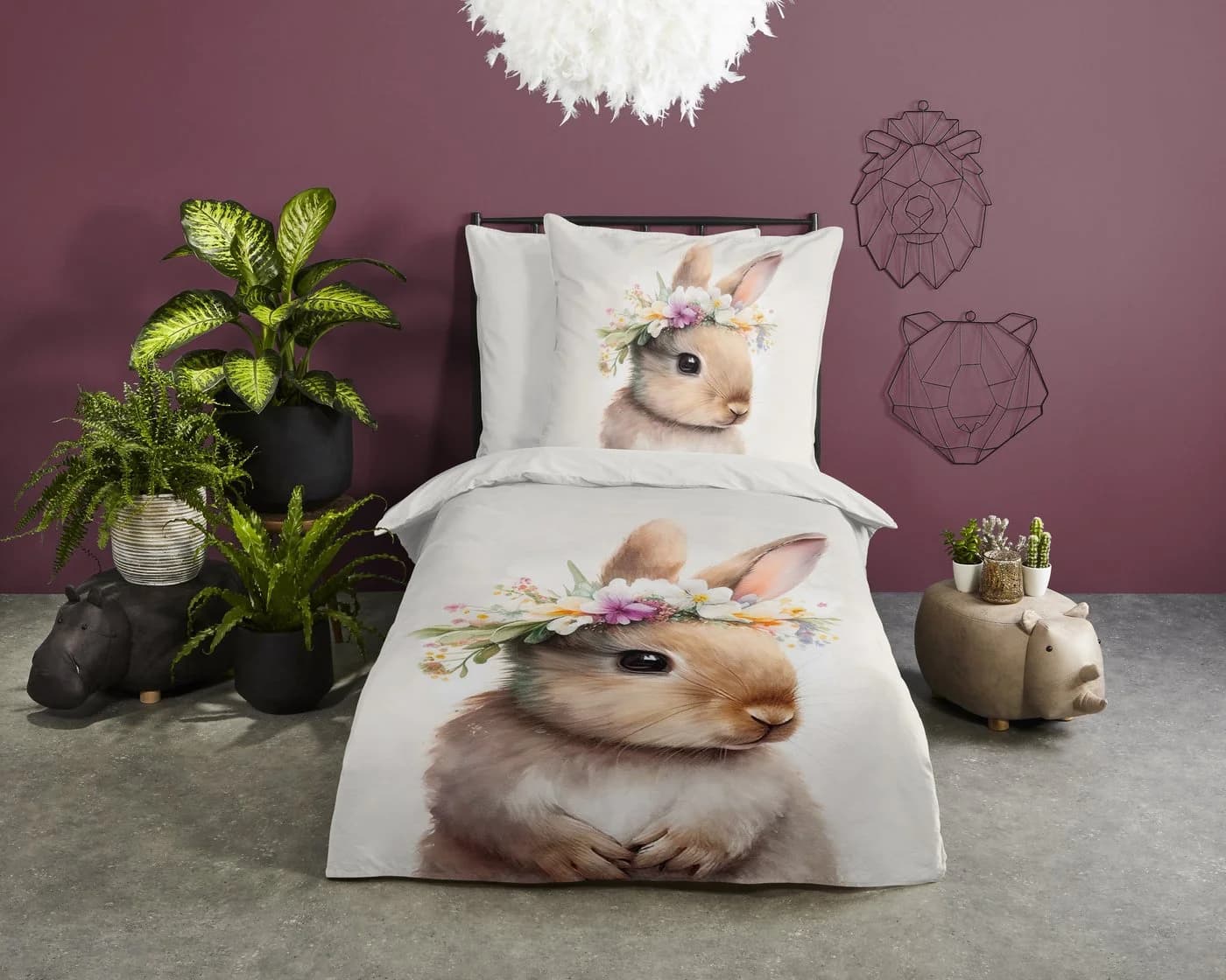 PURE luxury collection Kinderbettwäsche Evi Schwarz-Weiß Kaninchen Mikrofaser