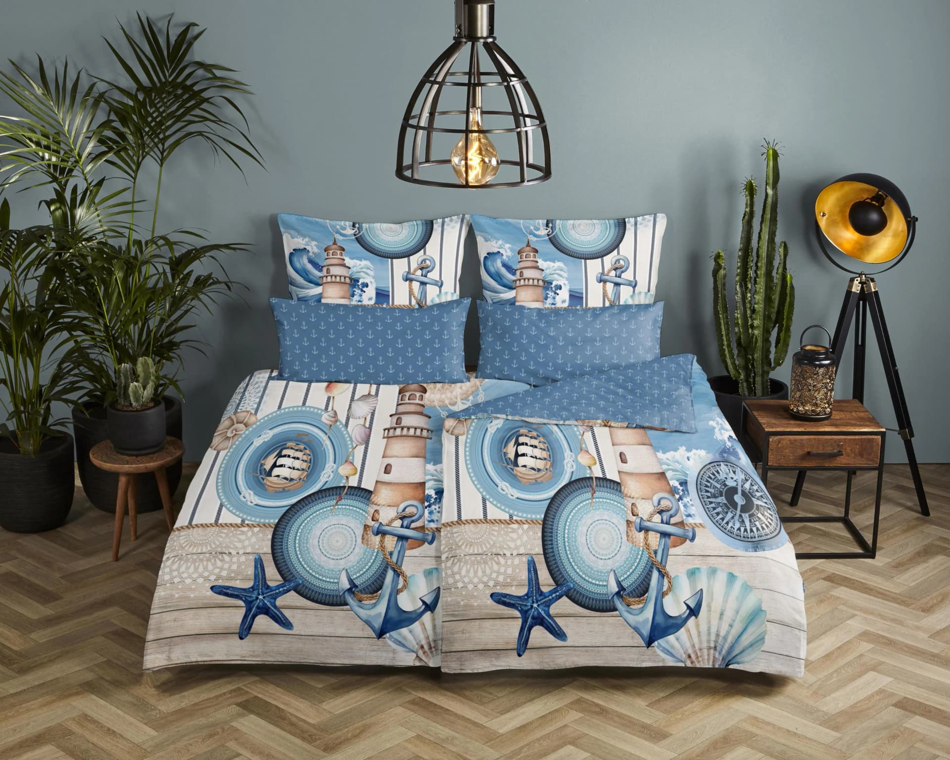 HIP Kissenhülle Aldiana Blau Satin 100% Baumwolle