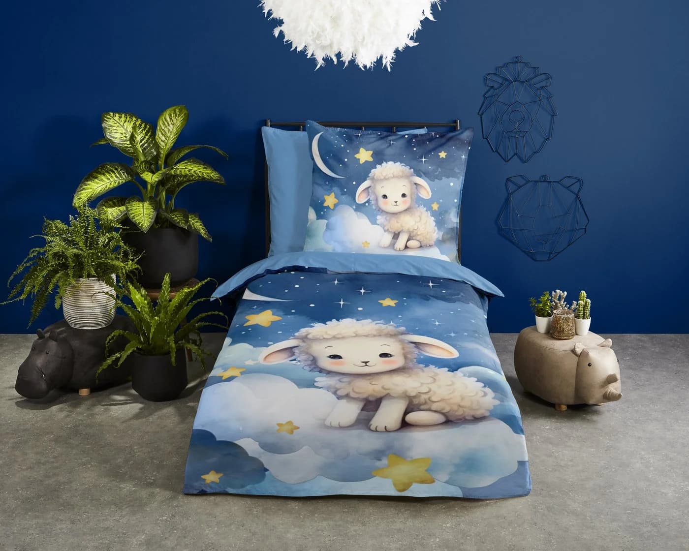 PURE luxury collection Kinderbettwäsche Sheepy Blau Mikrofaser