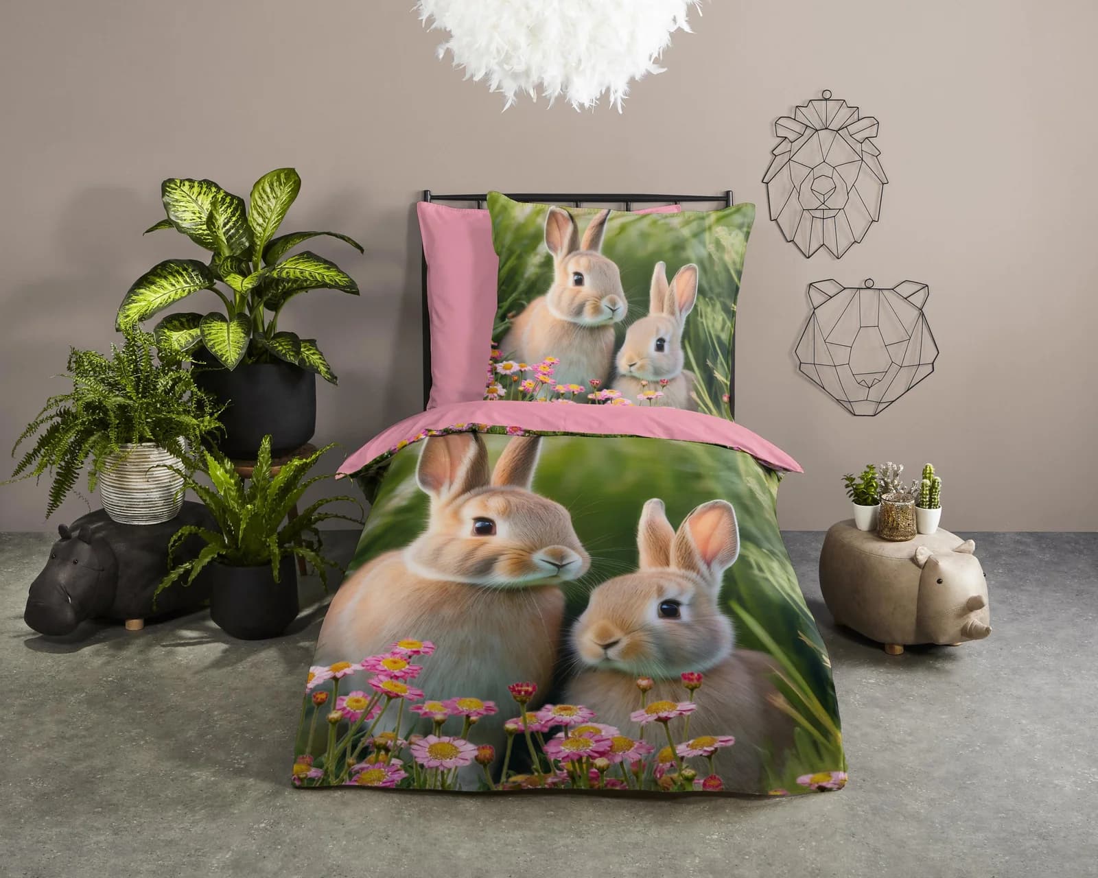 Pure Luxury Collection Kinderbettwäsche Izzy Grün Kaninchen Mikrofaser