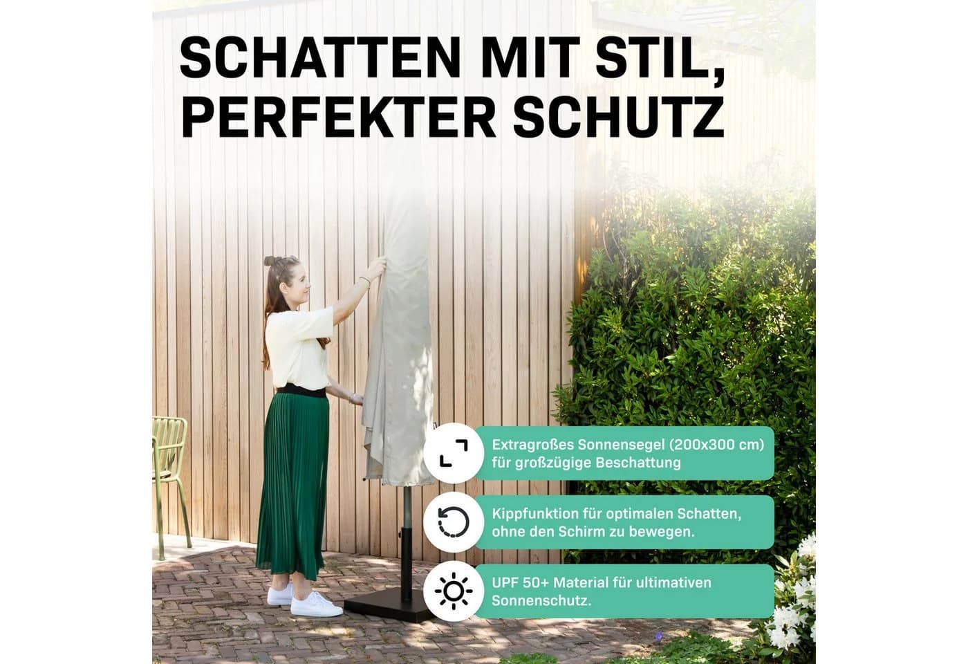VONROC Sonnenschirm rechteckig Schwarz 300x200 cm