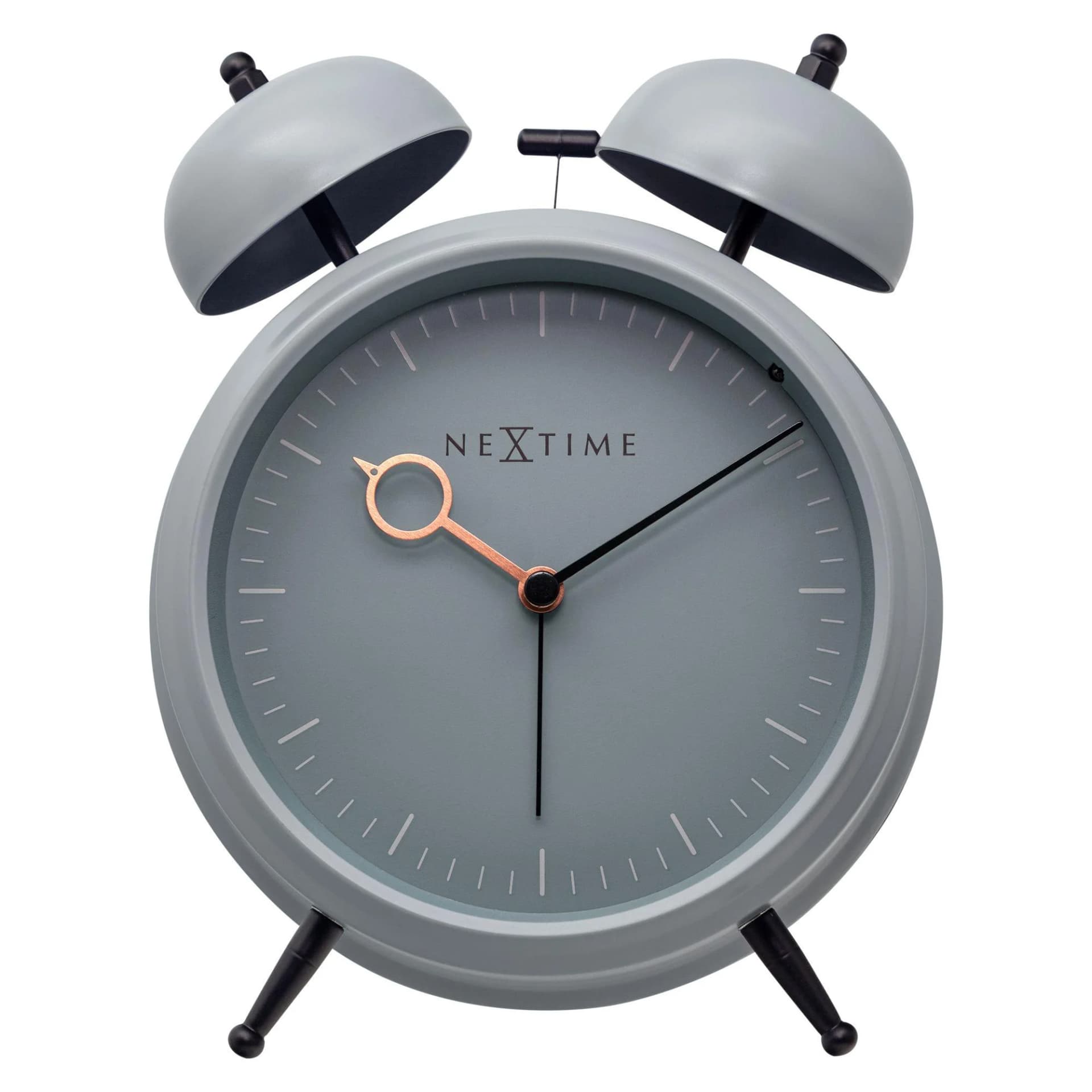 NEXTIME Wecker Grau Metall mit Nachtlicht und Doppelglocken-Funktion