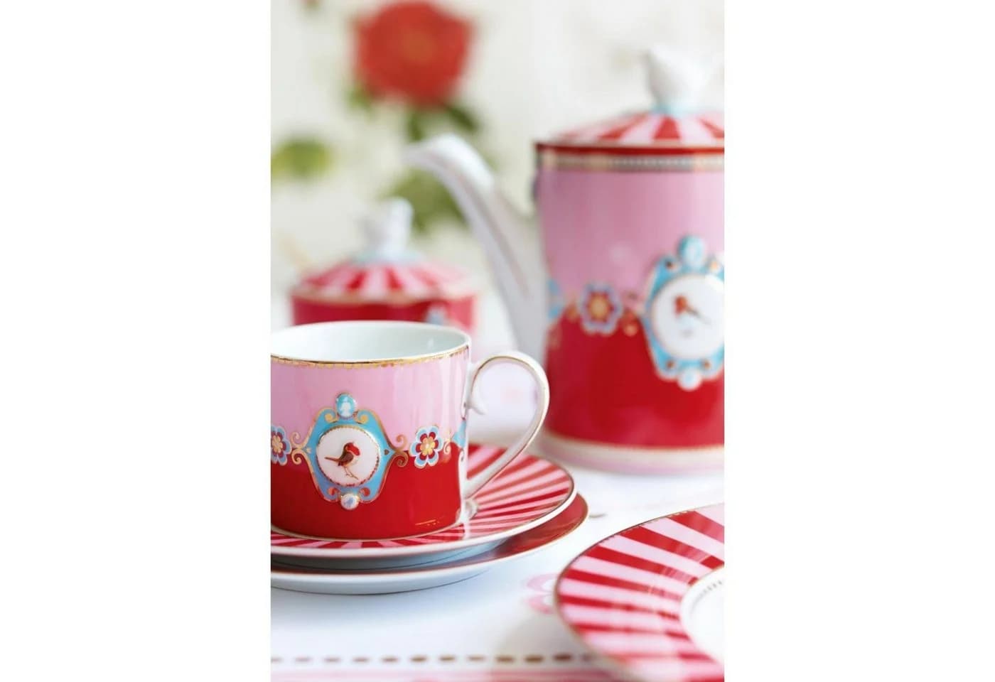 PiP Studio Henkelbecher Love Birds Medaillon Rot-Pink 250ml Bone China