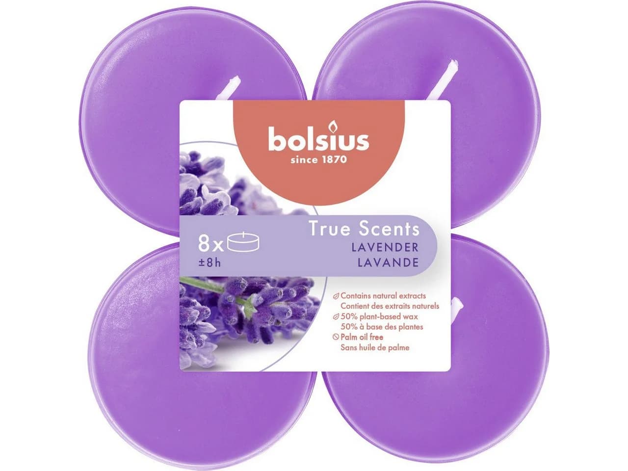 Bolsius Duftteelichter Maxi Lavendel, Höhe 1,17 cm, Ø 4,5 cm, 6er Pack