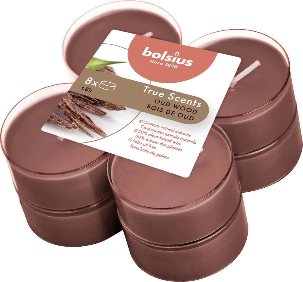 Bolsius Duftteelichter Maxi Oud Wood 6er Pack Braun
