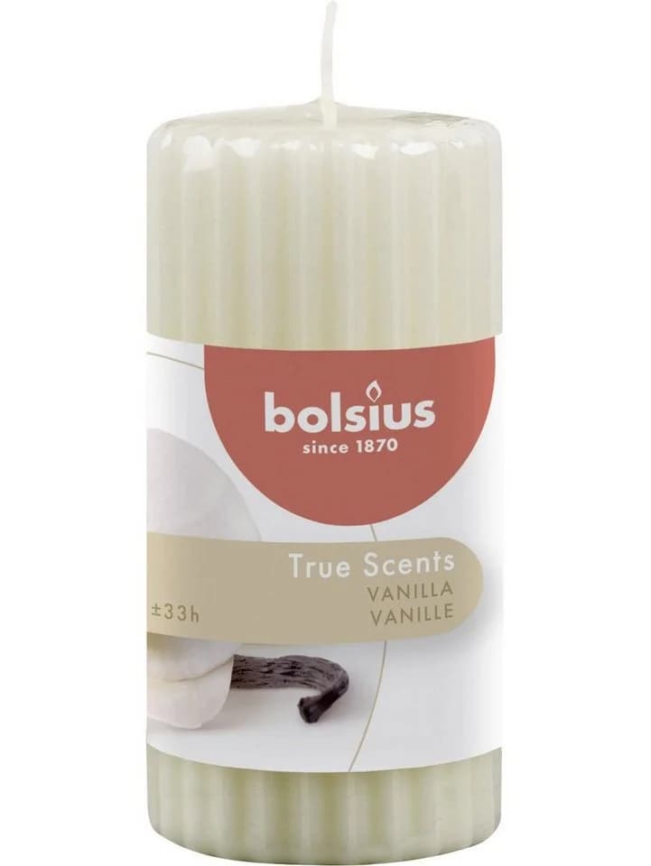 Bolsius Duftkerze Stumpenkerze geriffelt Vanille Weiß