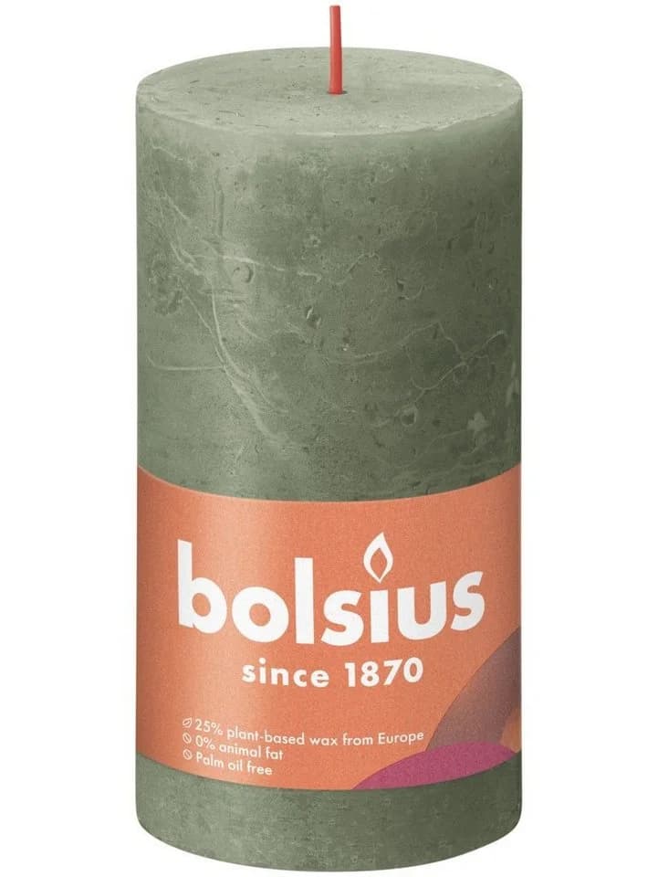 Bolsius Rustik Stumpenkerze Olivengrün 13 cm