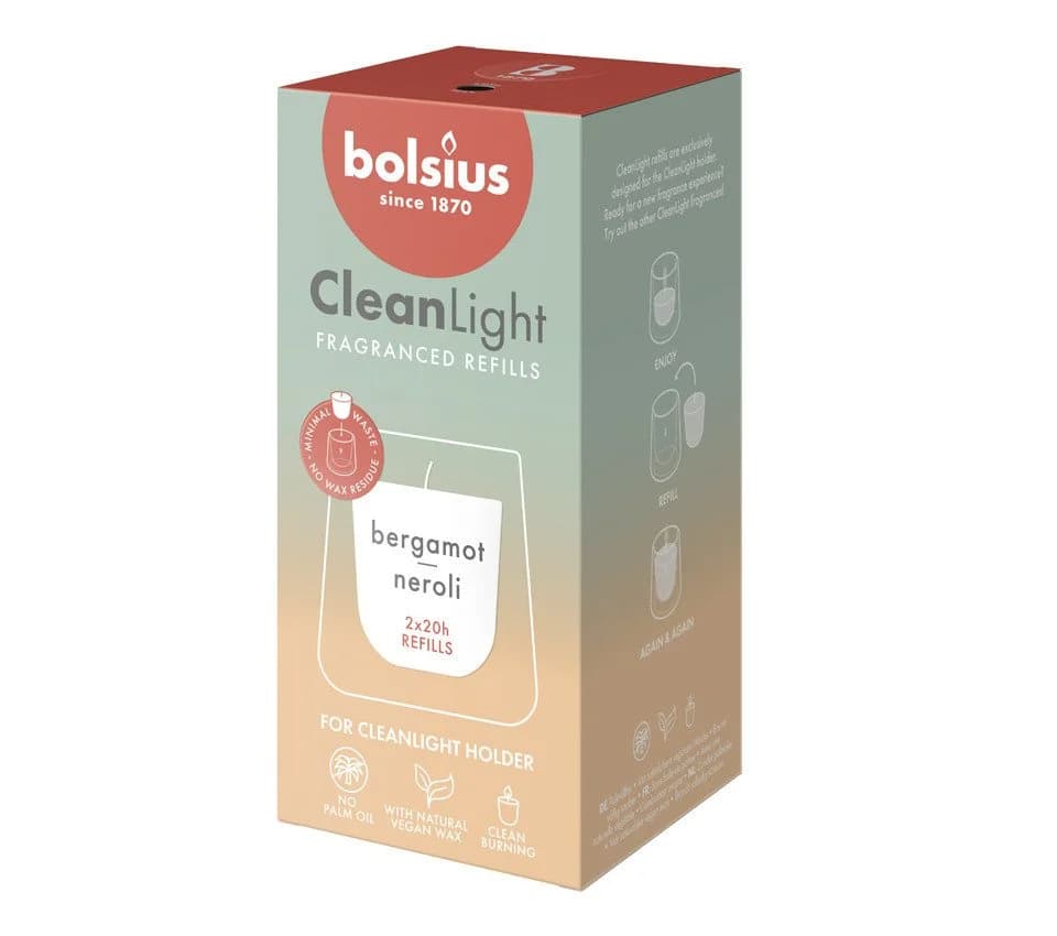 Bolsius Duftkerze Cleanlight Duft-Nachfüller 2er Pack Bergamotte & Neroli