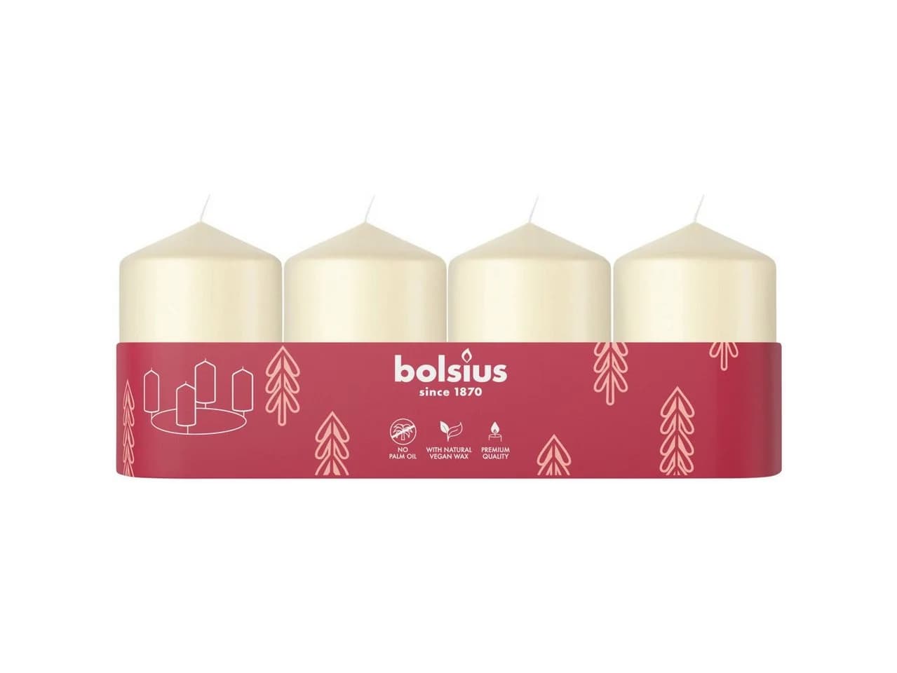 Bolsius Adventskerze Stumpenkerzen 4er Tray Ø 4 x 6 cm Weiche Perle