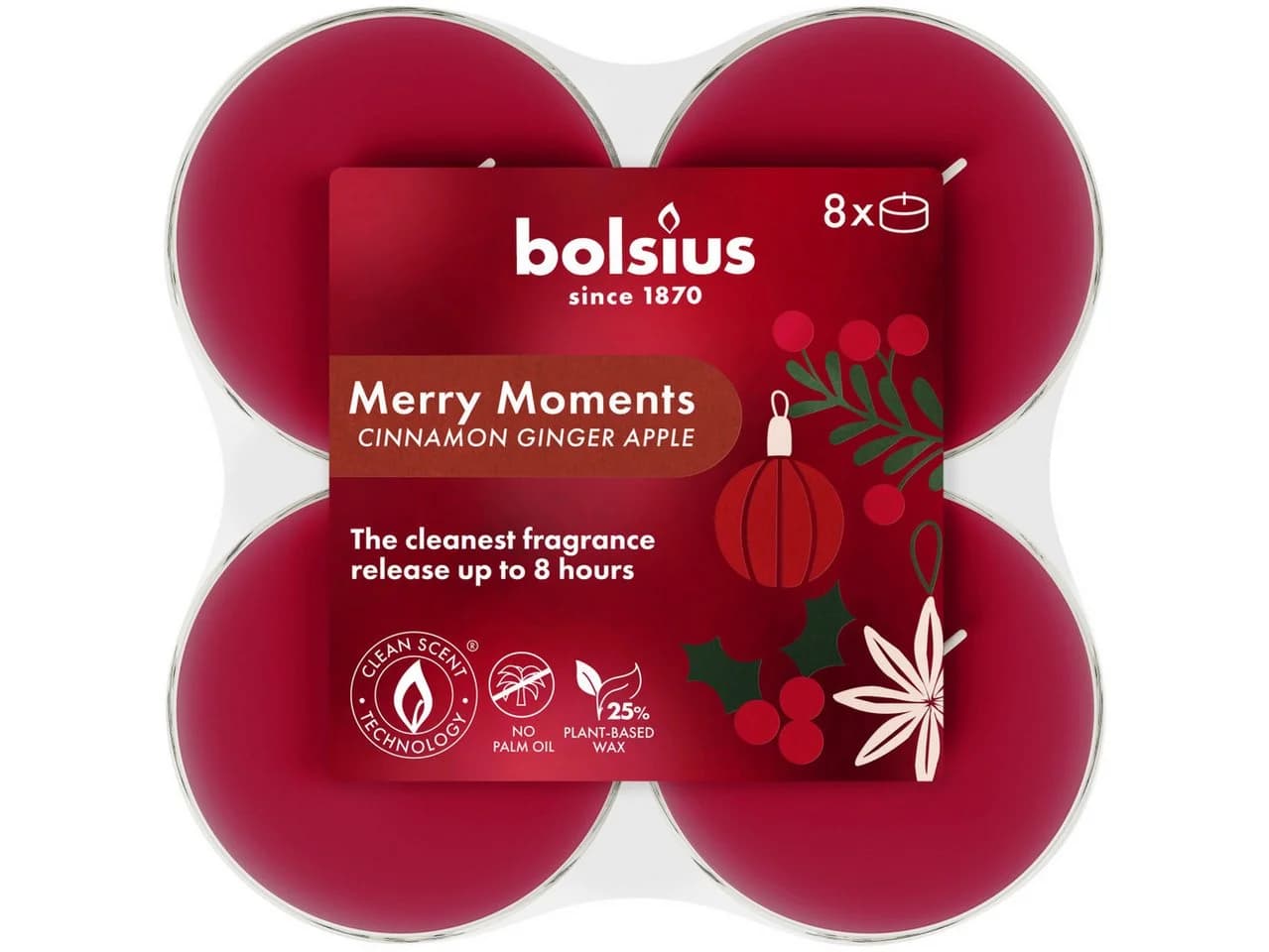 Bolsius Duftkerze Merry Moments XL 8er Pack Ingwer-Apfel-Zimt