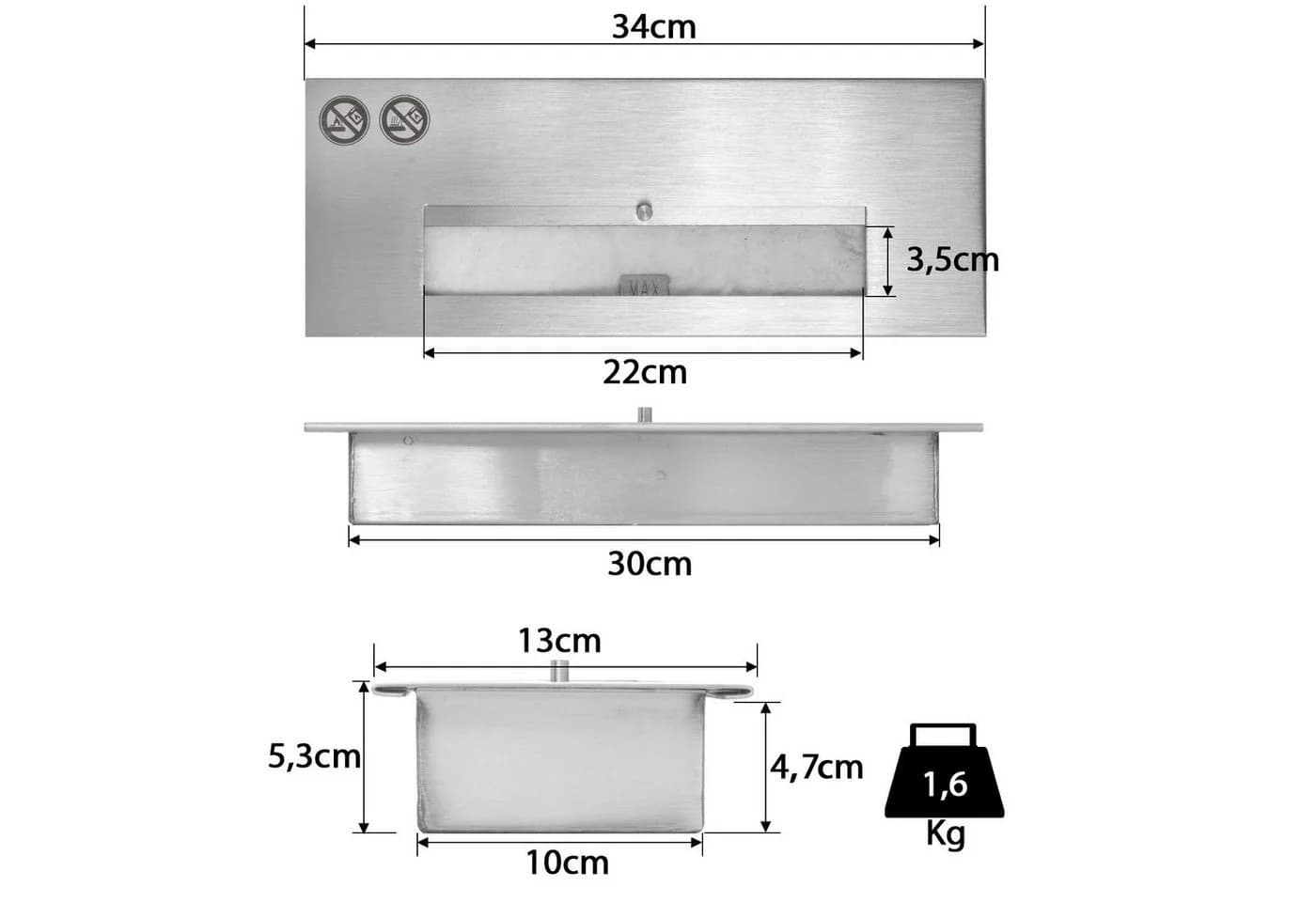 Moritz Dekokamin 34 cm Ethanol Brennkammer Brenner 1,2 L Edelstahl