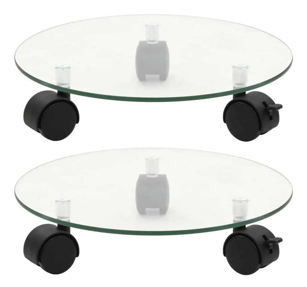 vidaXL Blumenständer mit Rollen 2 Stück Hartglas 28 cm Rund