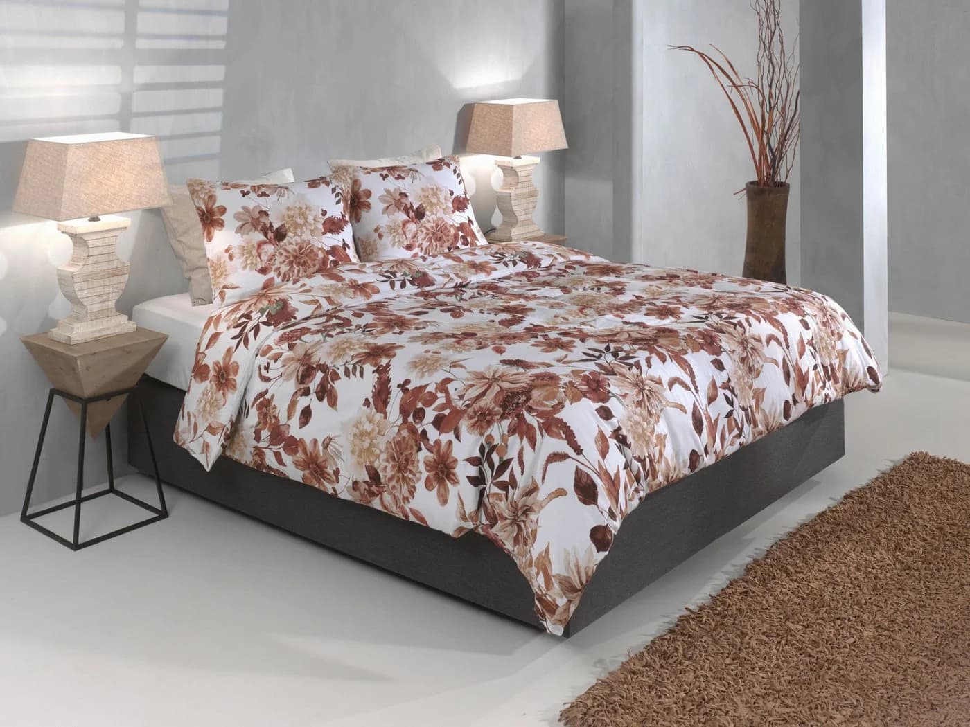 ZO HOME Flanell Bettwäsche 135x200 cm Sofia Brown Blätter Blüten