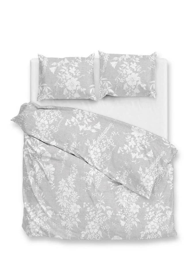 ZO HOME Baumwolle Bettwäsche 135x200 Blumenweiß Grau